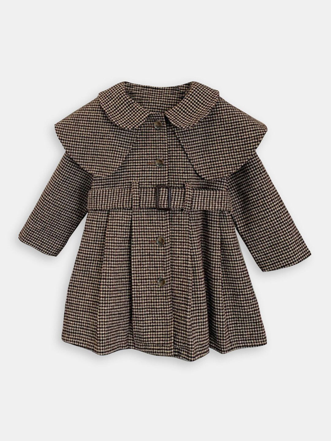 

Hopscotch Girls Hound-Tooth Longline Princess Coat, Brown