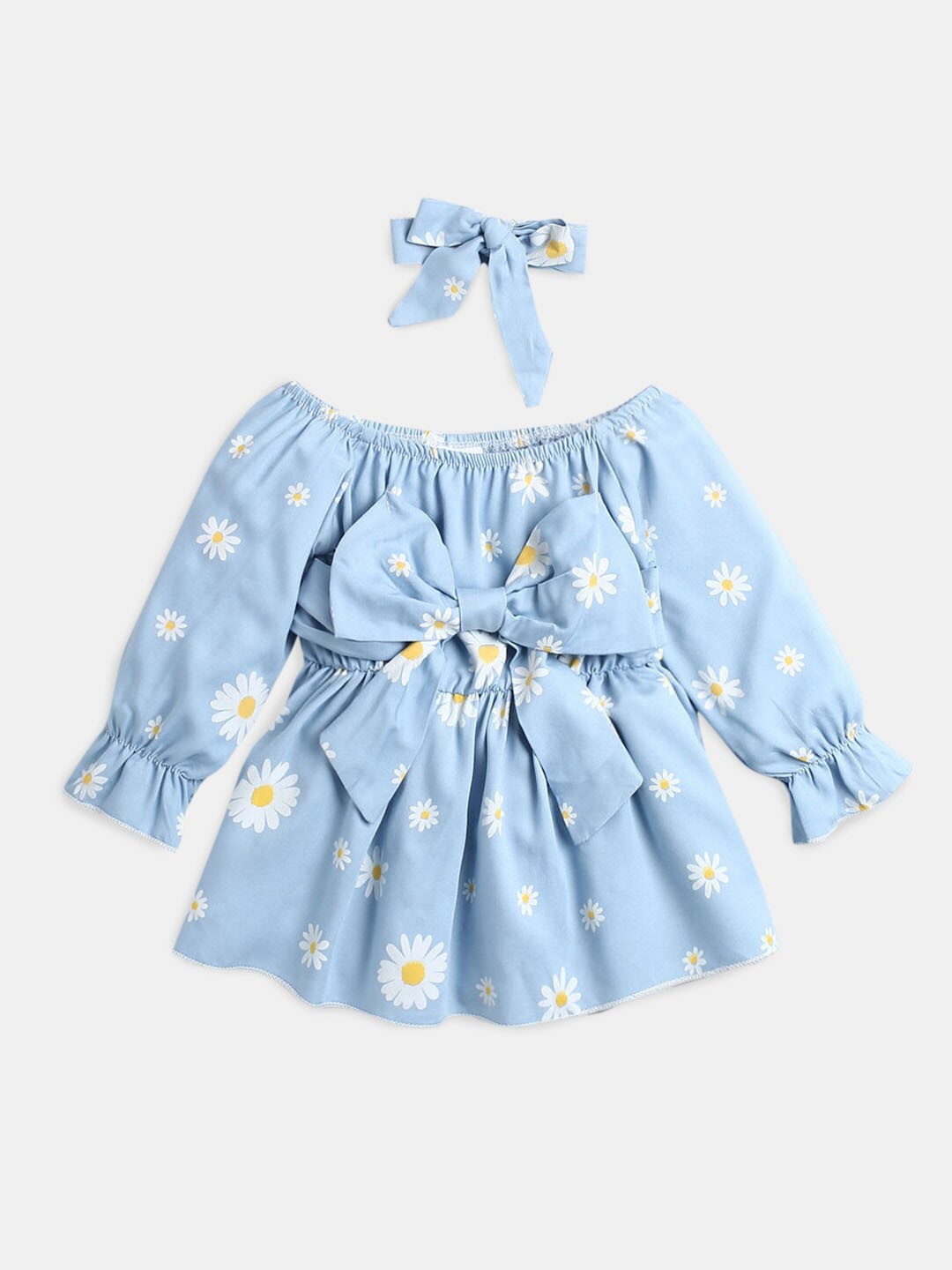 

Hopscotch Floral Print Off-Shoulder Bardot Top With Hair Band, Blue