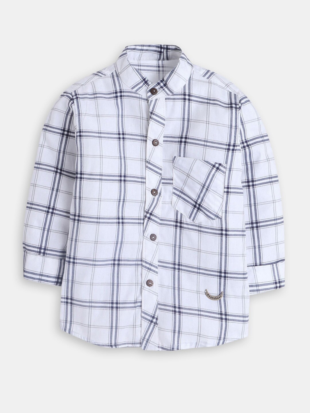 

Hopscotch Boys Classic Windowpane Checks Checked Casual Shirt, White