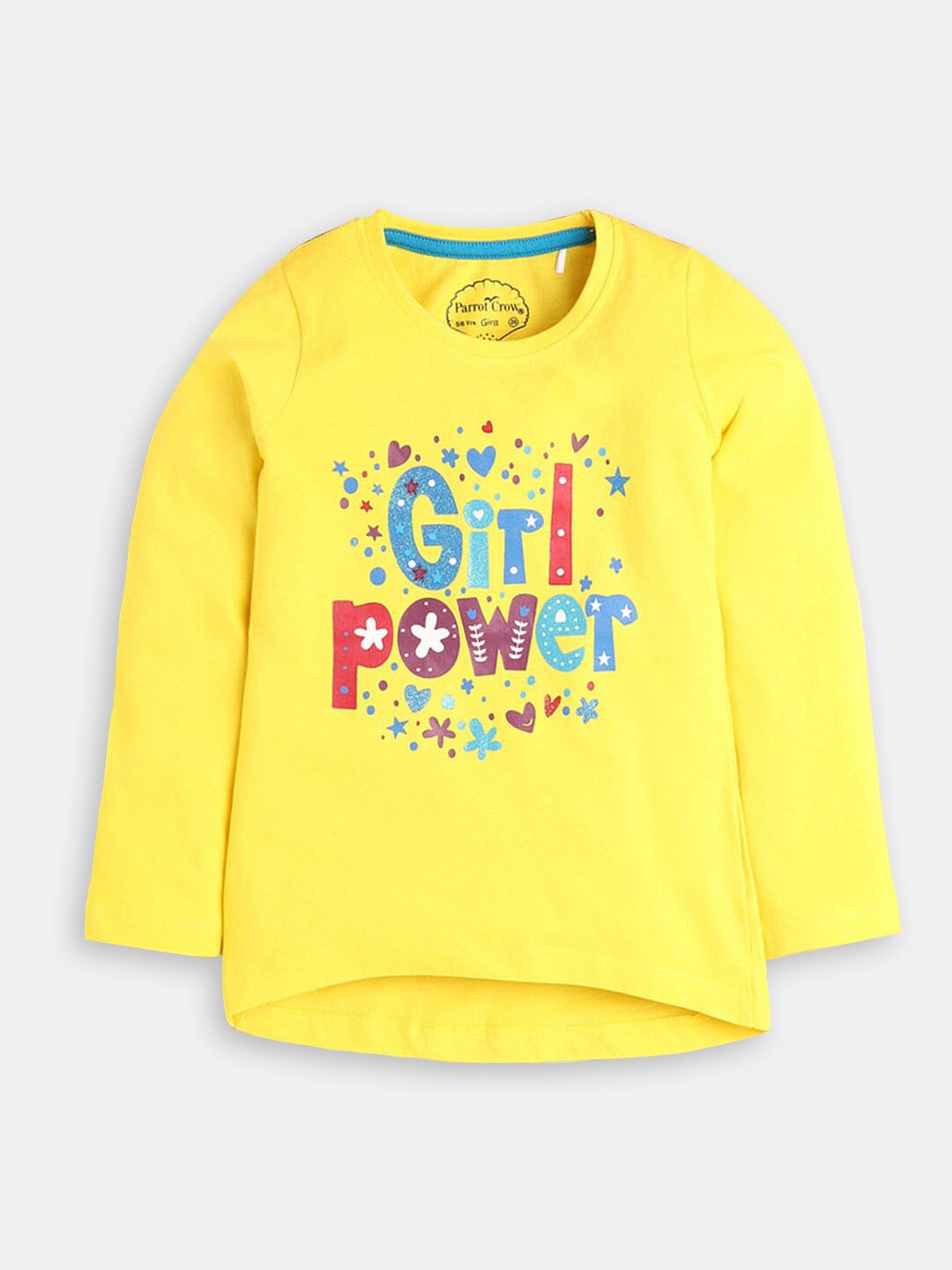 

Hopscotch Girls Typography Printed Cotton T-shirt, Yellow