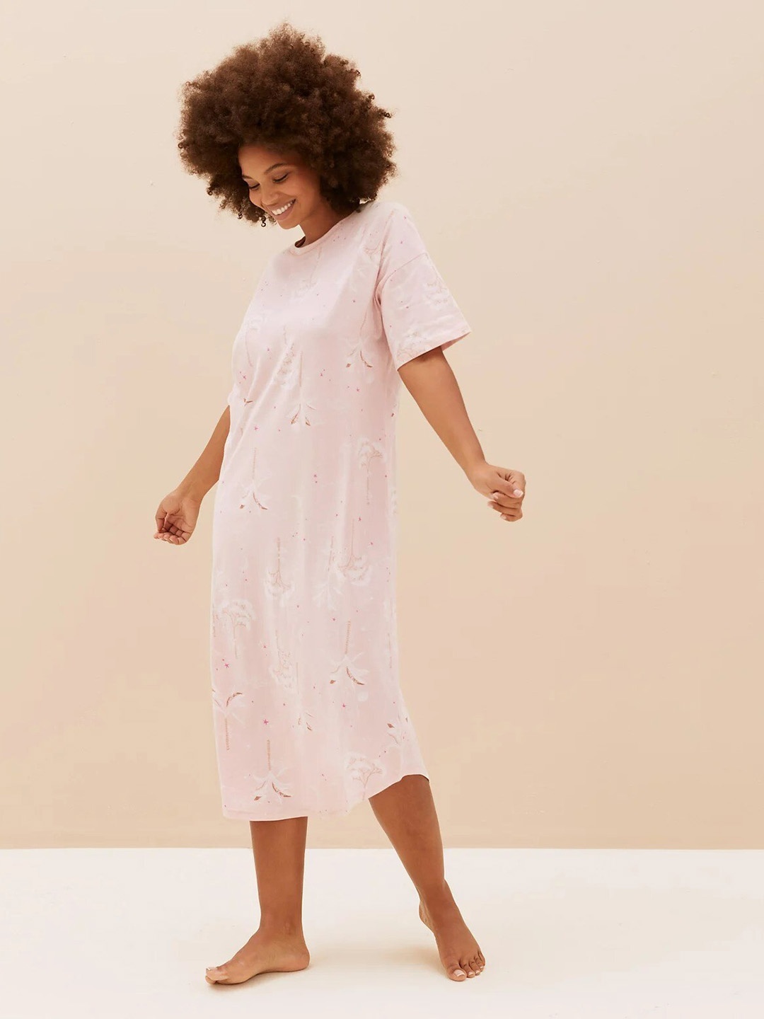

Marks & Spencer Women Pack Of 2 Printed Pure Cotton Nightdress, Pink