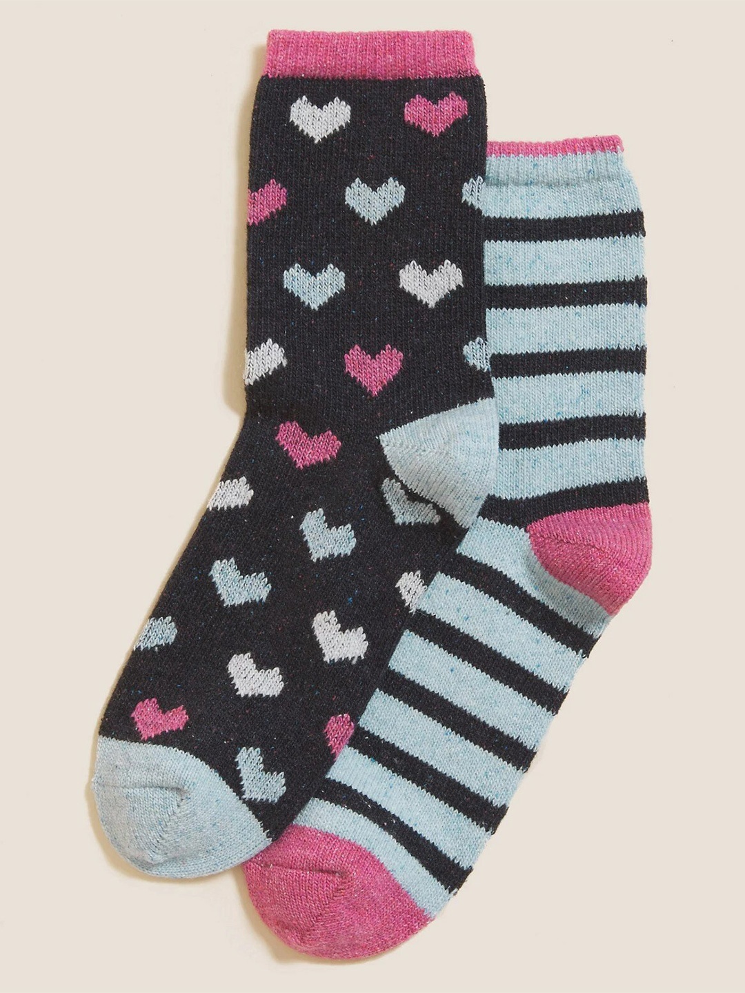 

Marks & Spencer Women Pack Of 2 Self-Design Cotton Calf-Length Socks, Navy blue