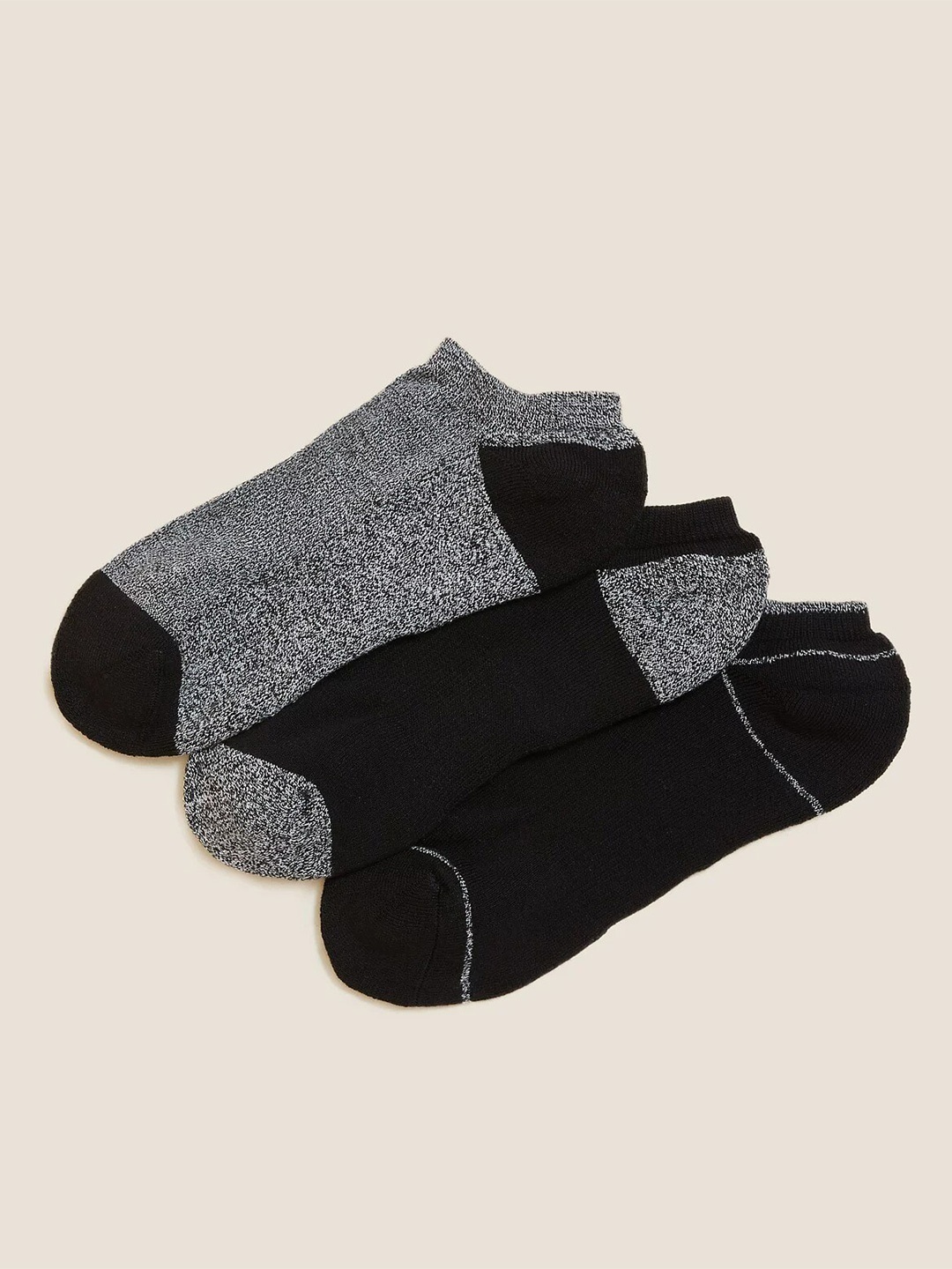 

Marks & Spencer Women Pack Of 3 Patterned Ankle-Length Socks, Black