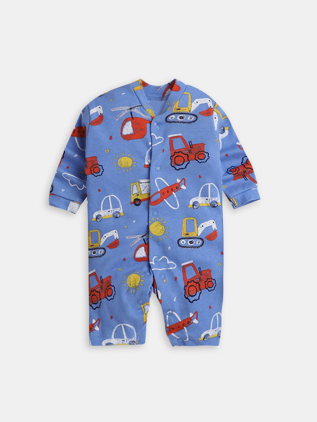 

Hopscotch Infant Printed Cotton Rompers, Blue