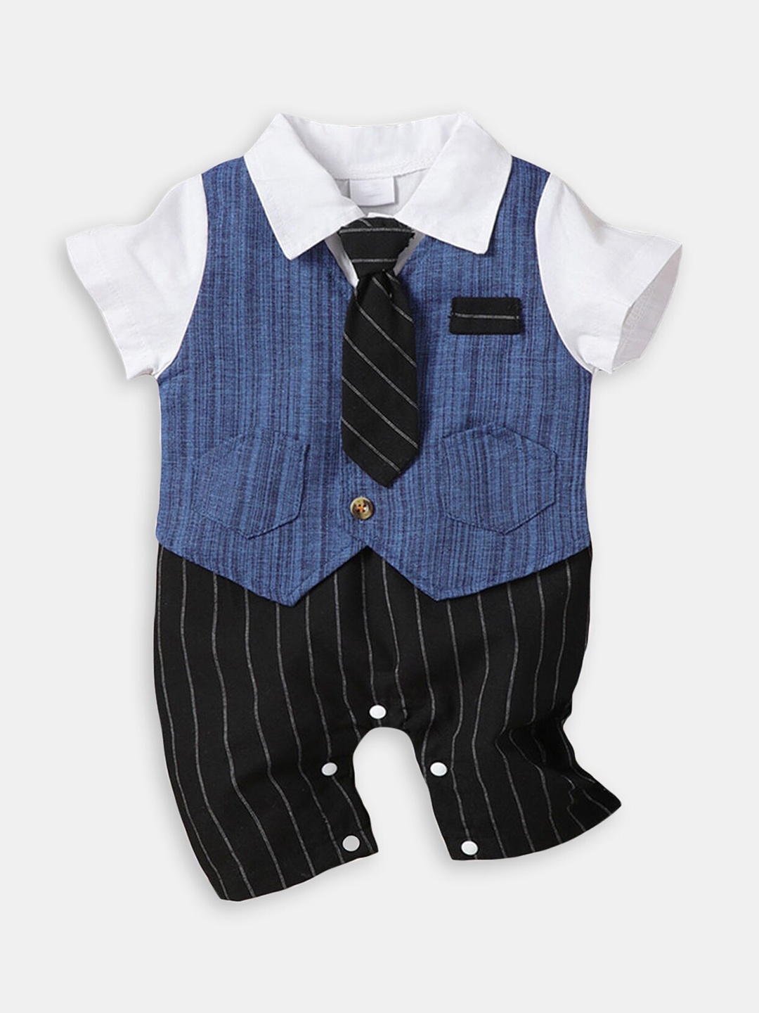 

Hopscotch Boys Printed Cotton Romper, Blue