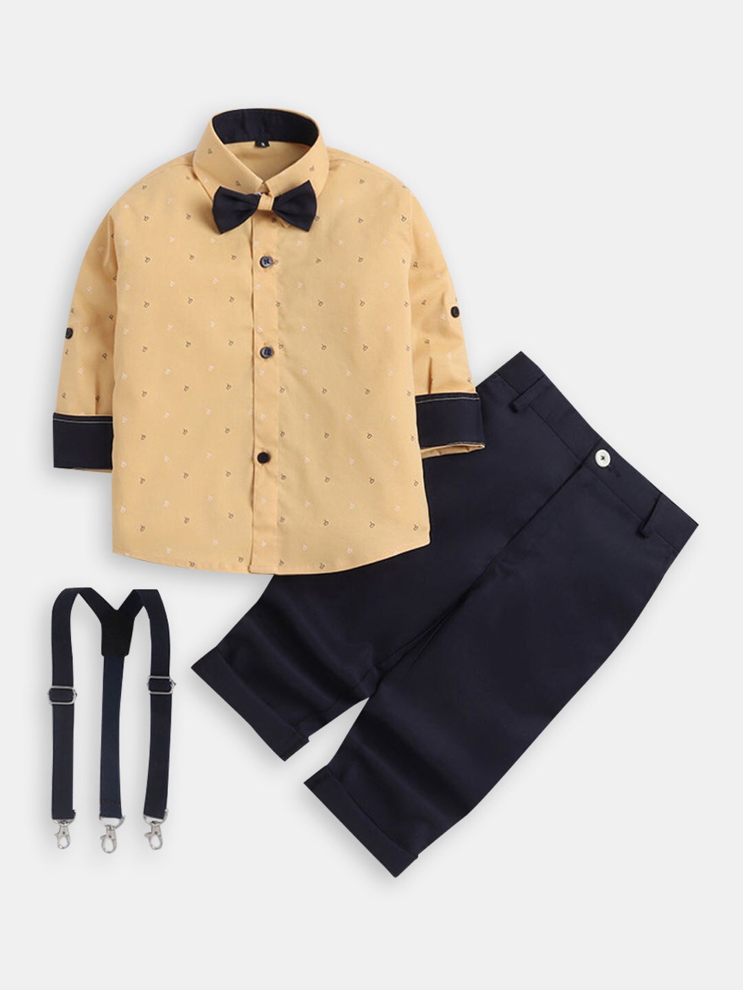 

Hopscotch Boys Printed Shirt with Trousers, Beige