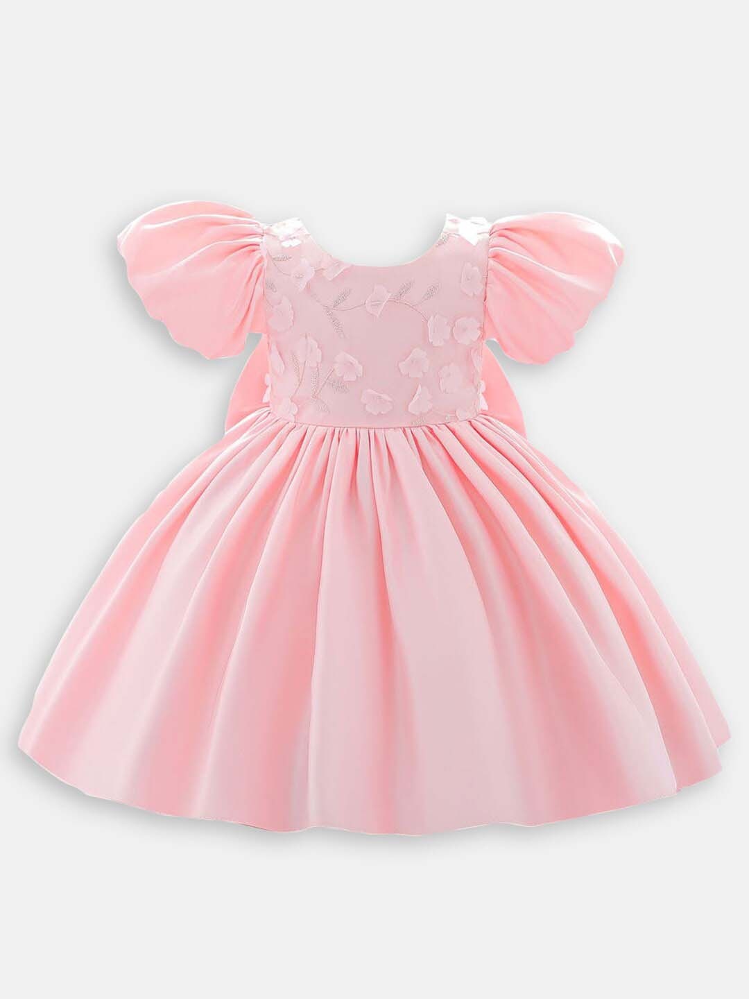 

Hopscotch Round Neck Applique Dress, Pink