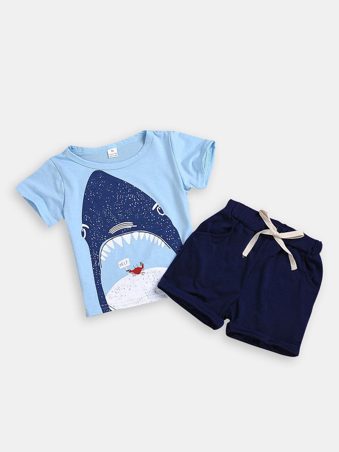 

Hopscotch Boys Printed Pure Cotton T-shirt with Shorts, Turquoise blue