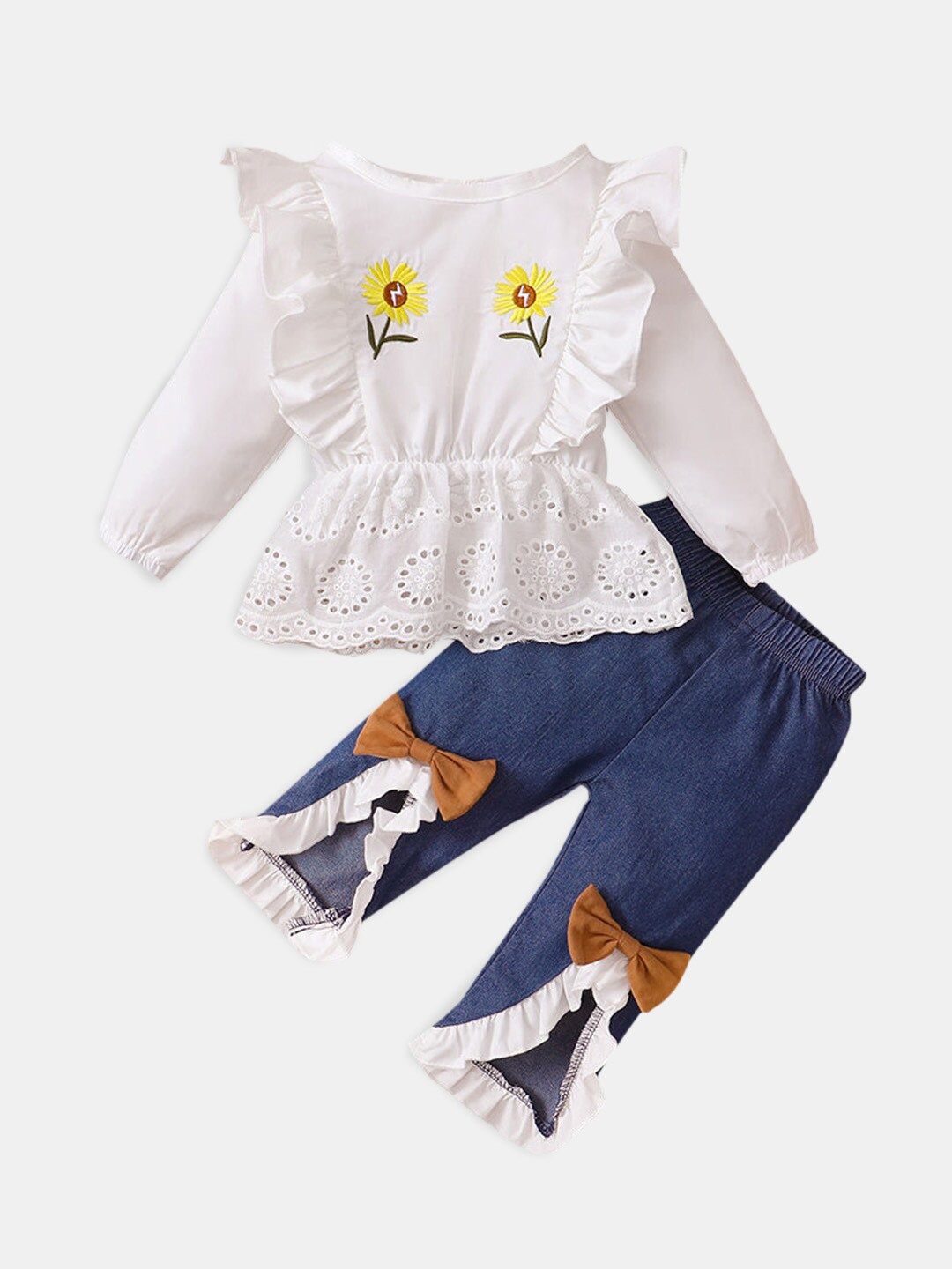 

Hopscotch Girls Printed Top with Trousers, White