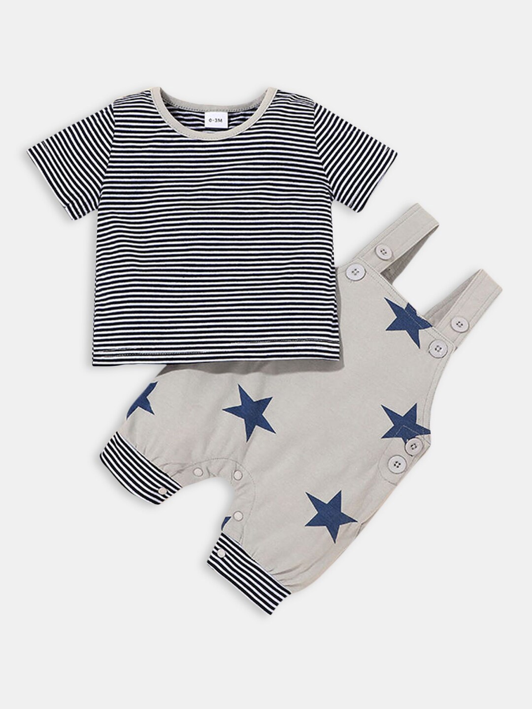 

Hopscotch Boys Printed Pure Cotton T-shirt with Trousers, Grey