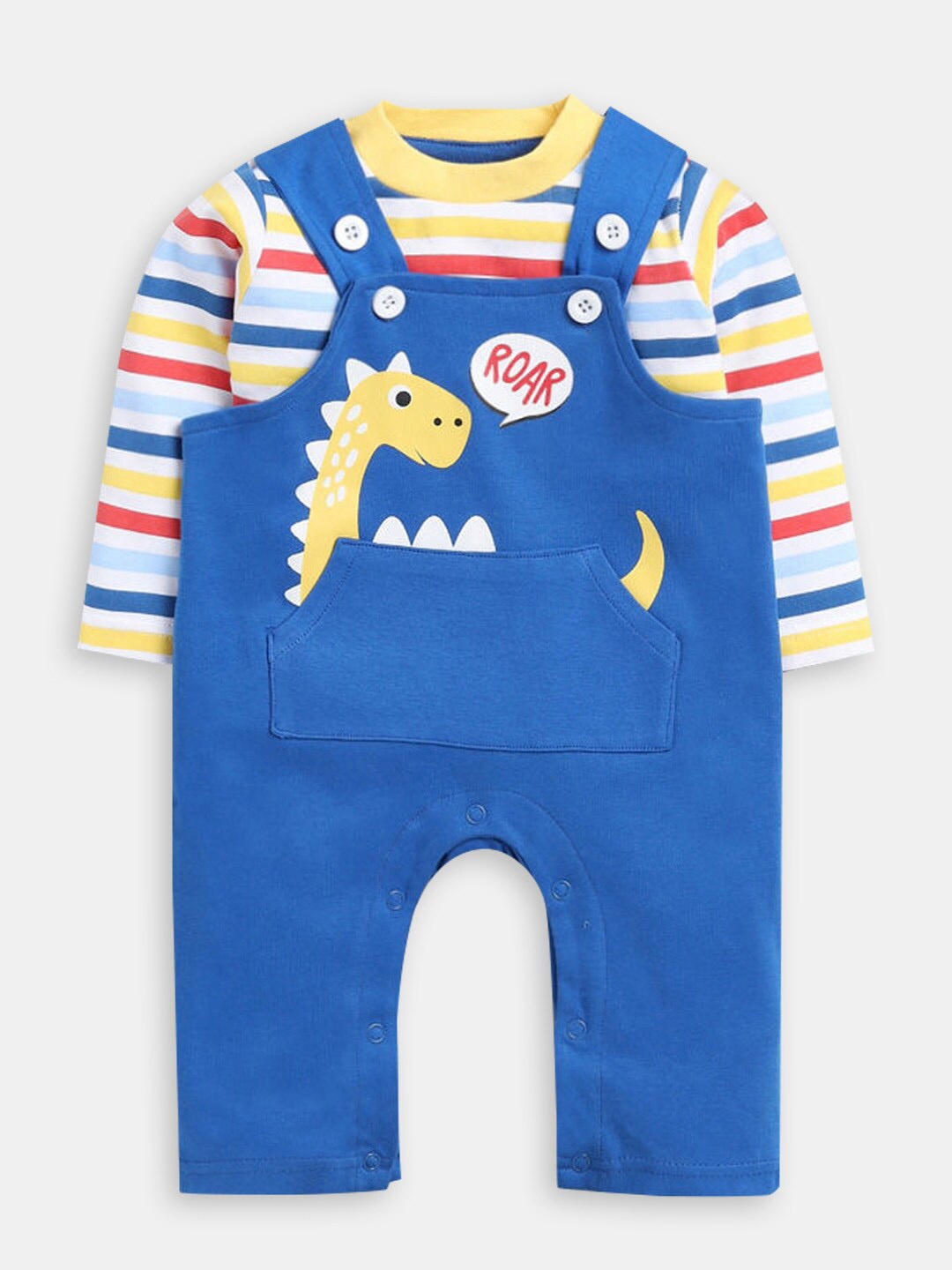 

Hopscotch Boys Pure Cotton Striped T-shirt with Trousers, Blue