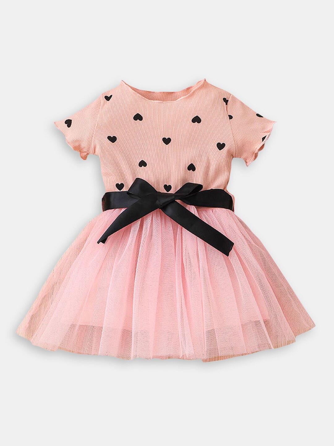 

Hopscotch Girls Printed Round Neck Fit and Flare Dress, Pink