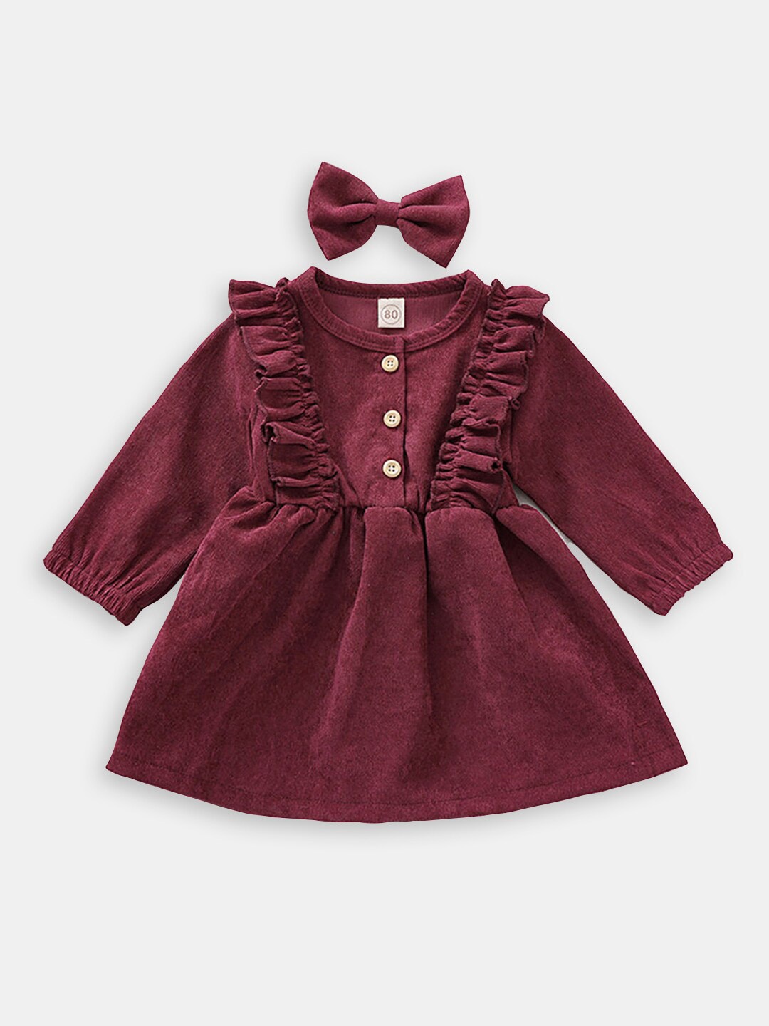 

Hopscotch Girls Round Neck Jumper Dress With Hair Clip, Burgundy