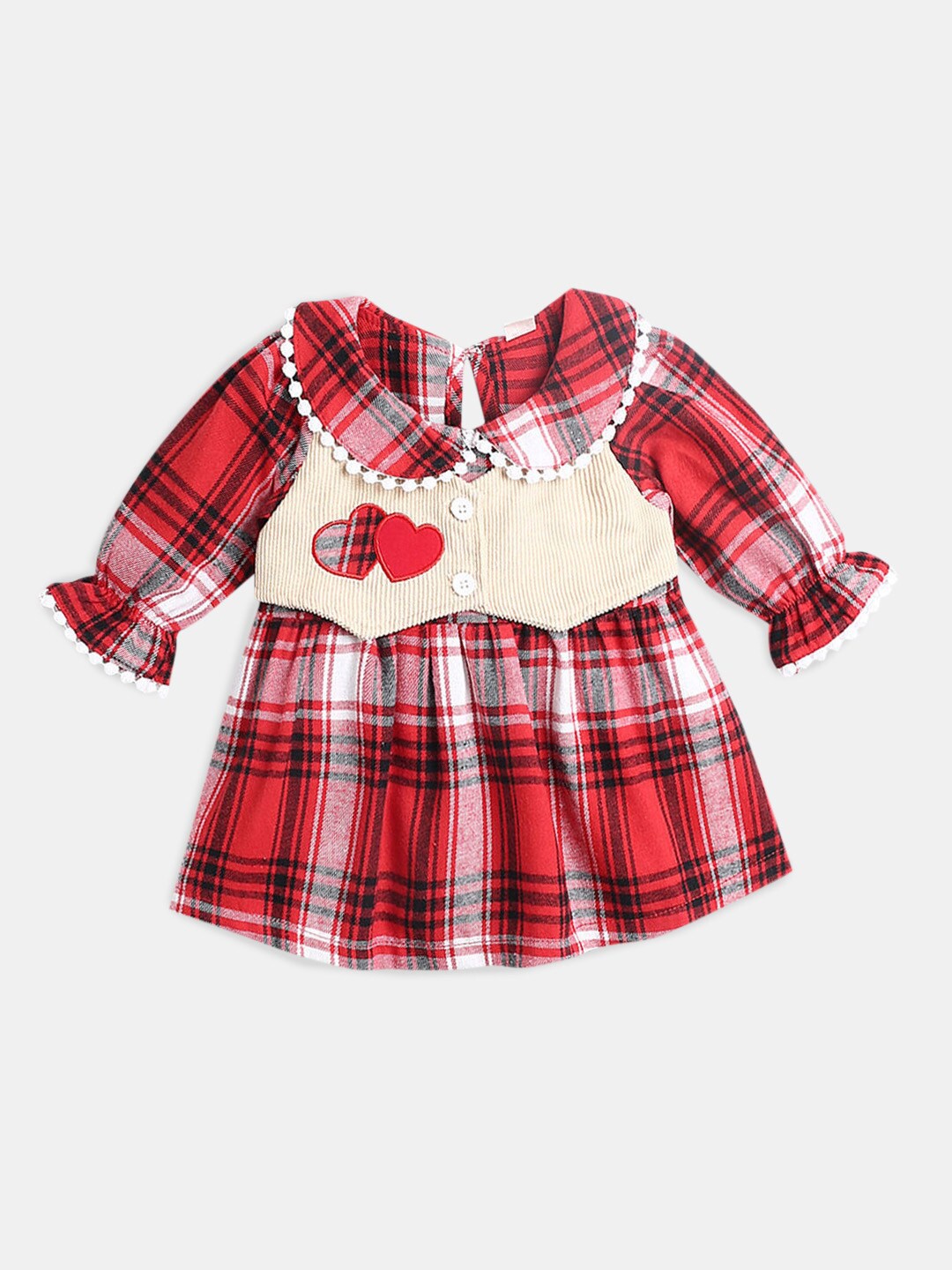 

Hopscotch Girls Checked Peter Pan Collar A-Line Dress, Red