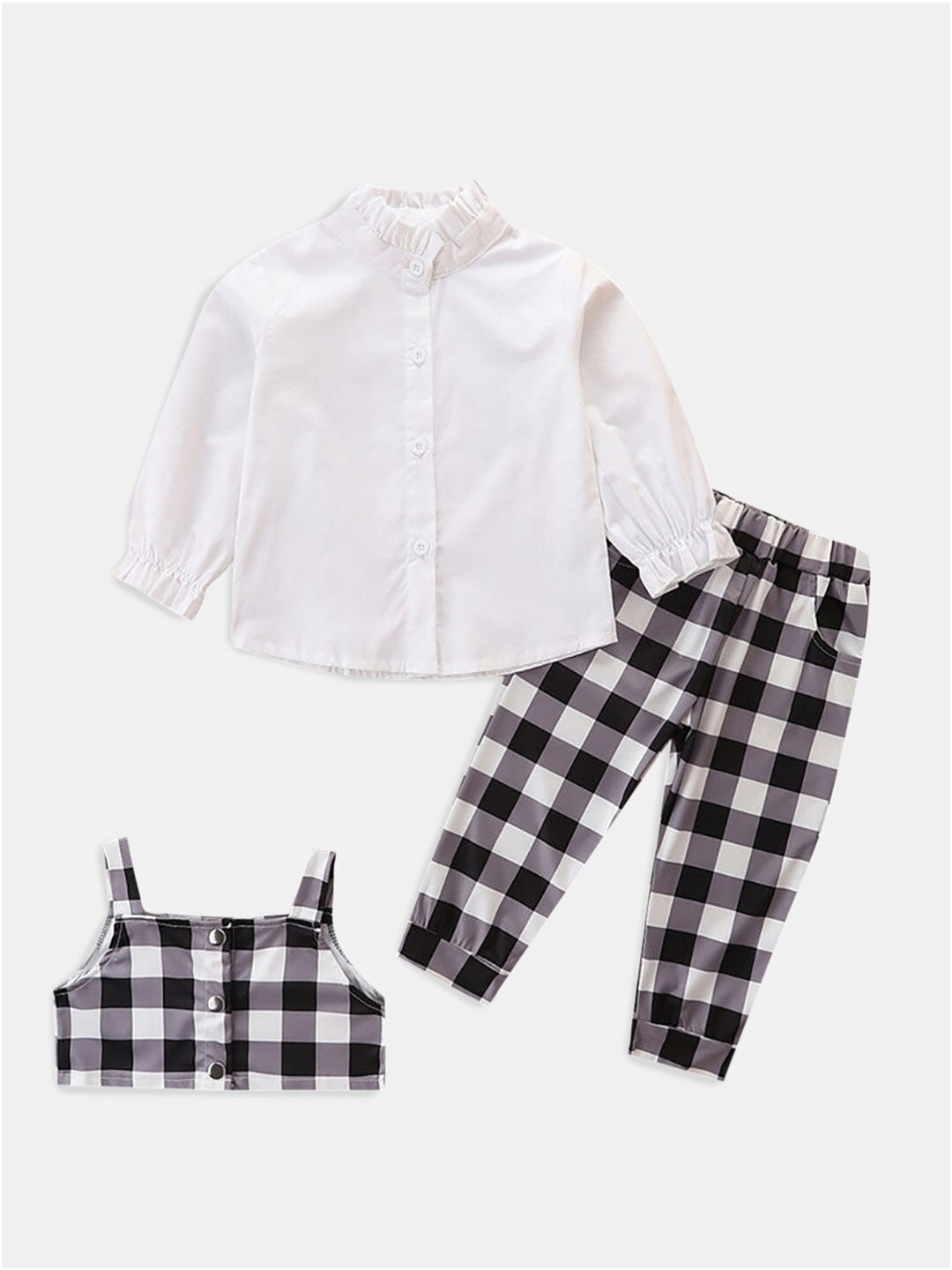 

Hopscotch Girls Pure Cotton Checked Shirt with Trousers, White