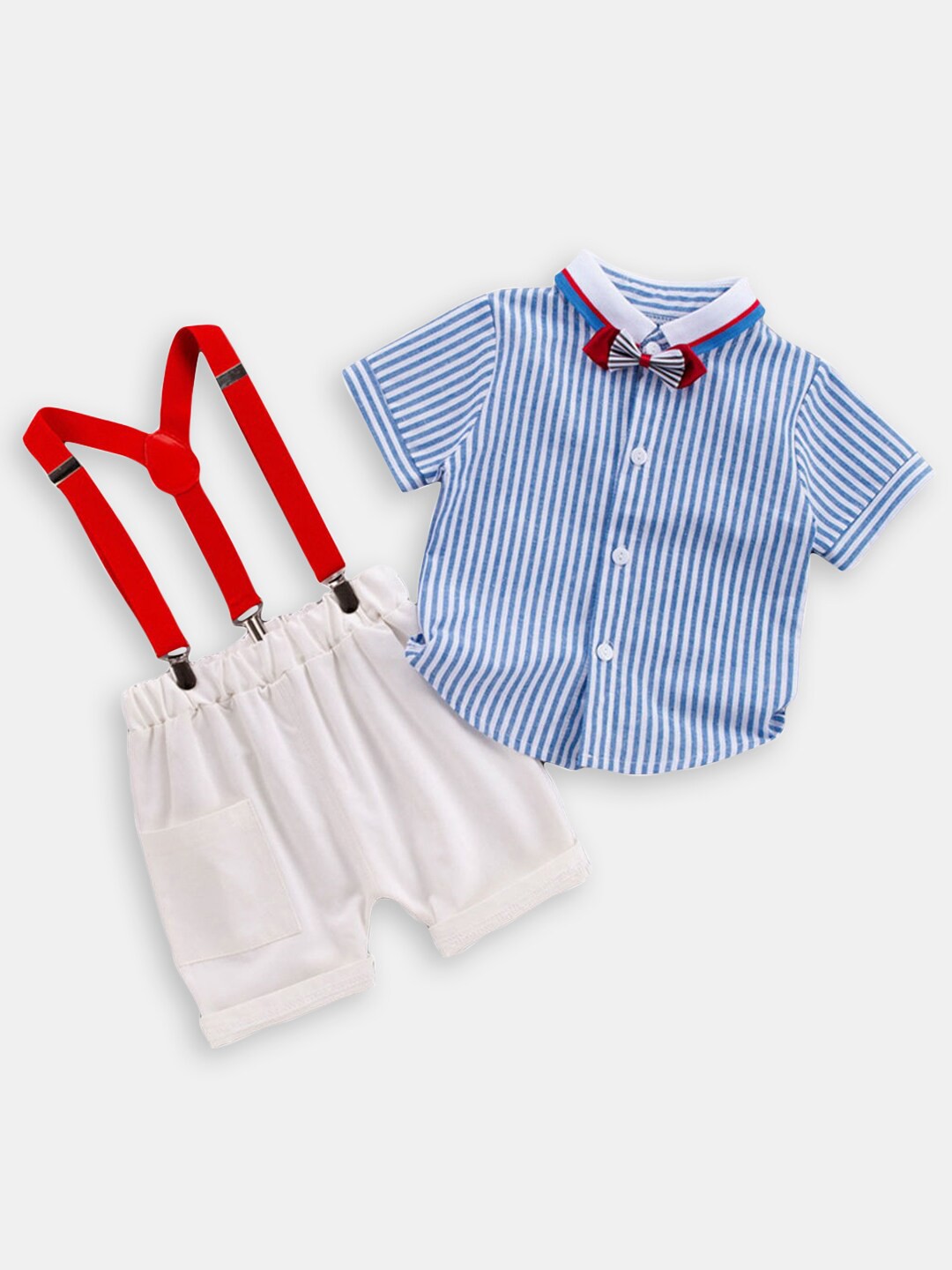 

Hopscotch Boys Printed Striped Shirt With Shorts, Blue