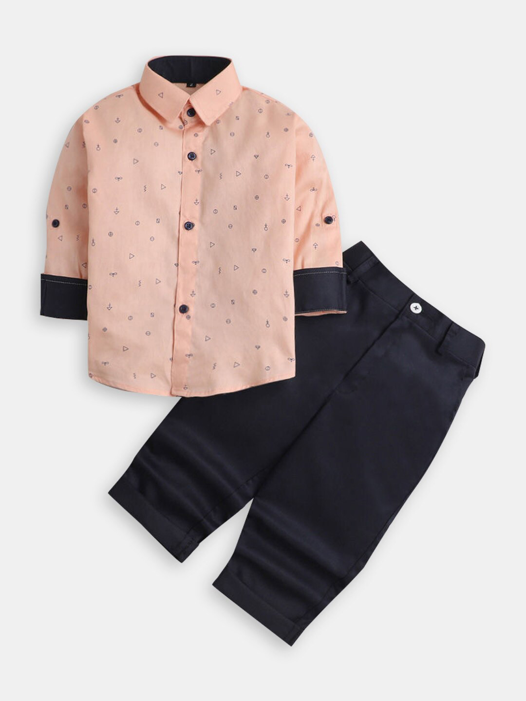 

Hopscotch Boys Printed Shirt With Trousers, Peach
