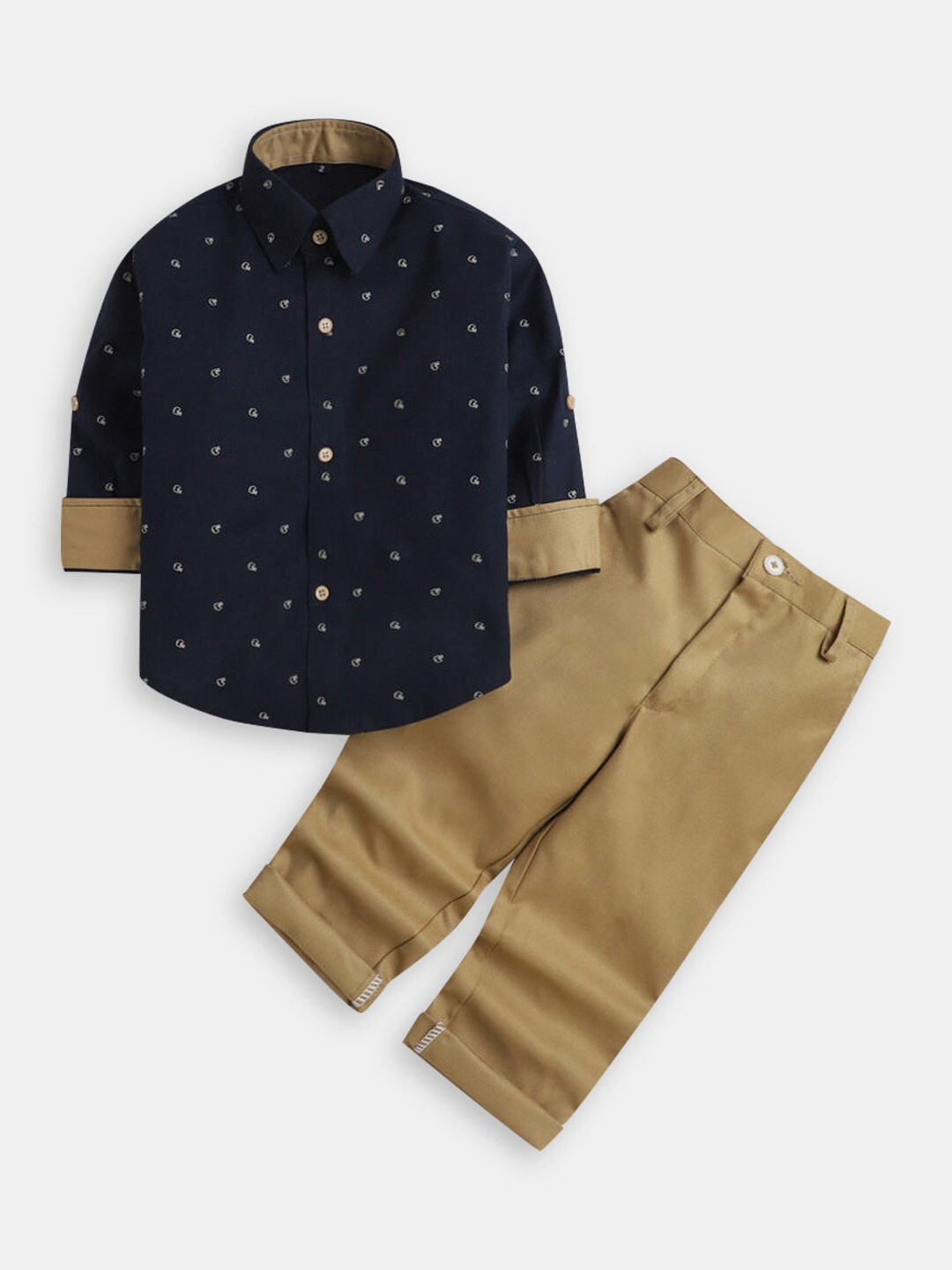 

Hopscotch Boys Printed Shirt with Trousers, Navy blue