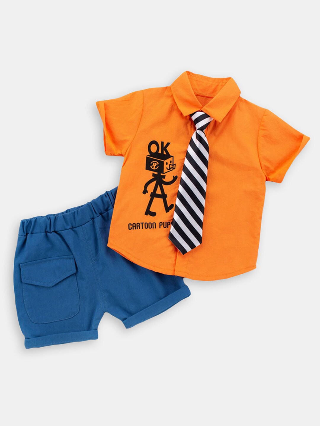 

Hopscotch Boys Printed Shirt with Shorts, Orange