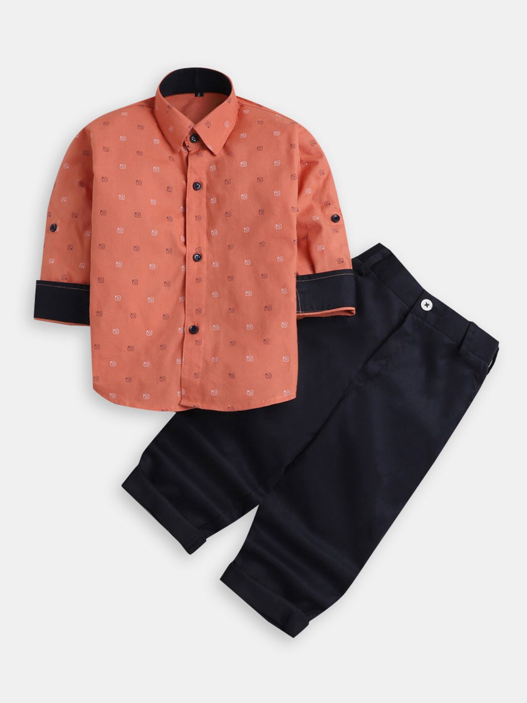 

Hopscotch Boys Printed Shirt With Trousers, Peach