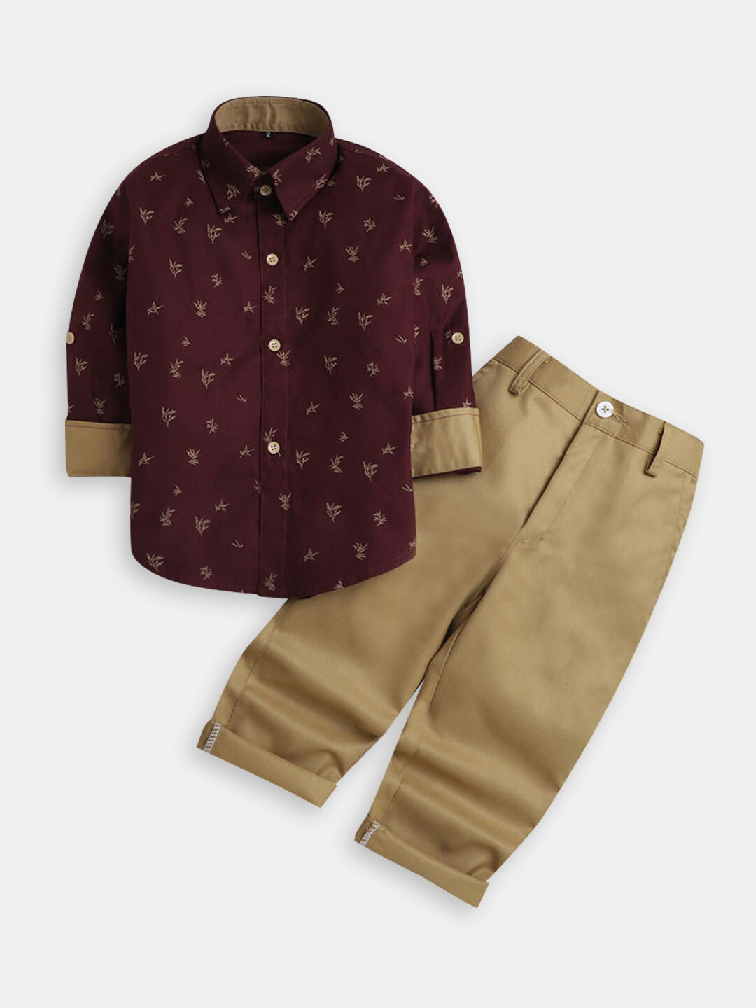 

Hopscotch Boys Printed Shirt with Trousers, Maroon