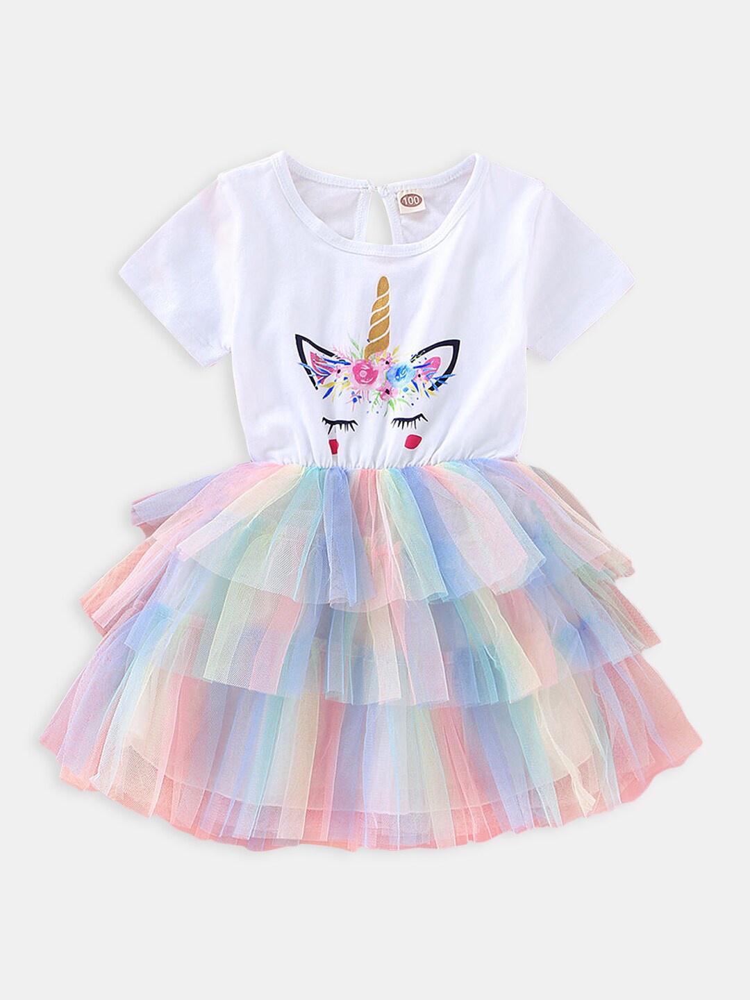 

Hopscotch Girls Printed Animal Layered Dress, White