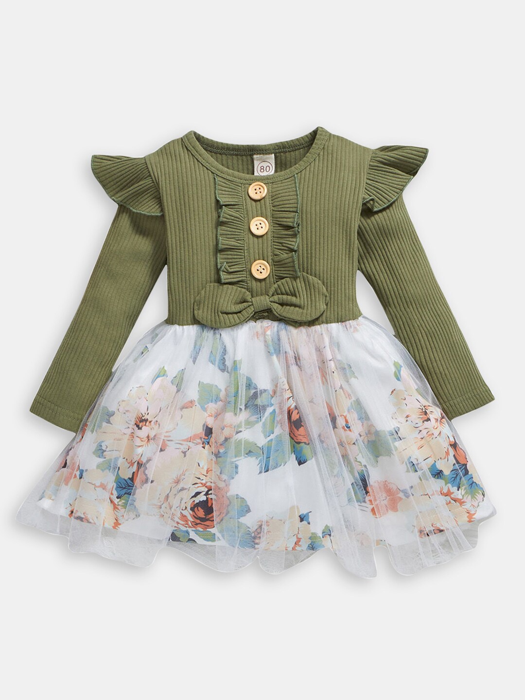 

Hopscotch Printed Floral Peplum Dress, Green