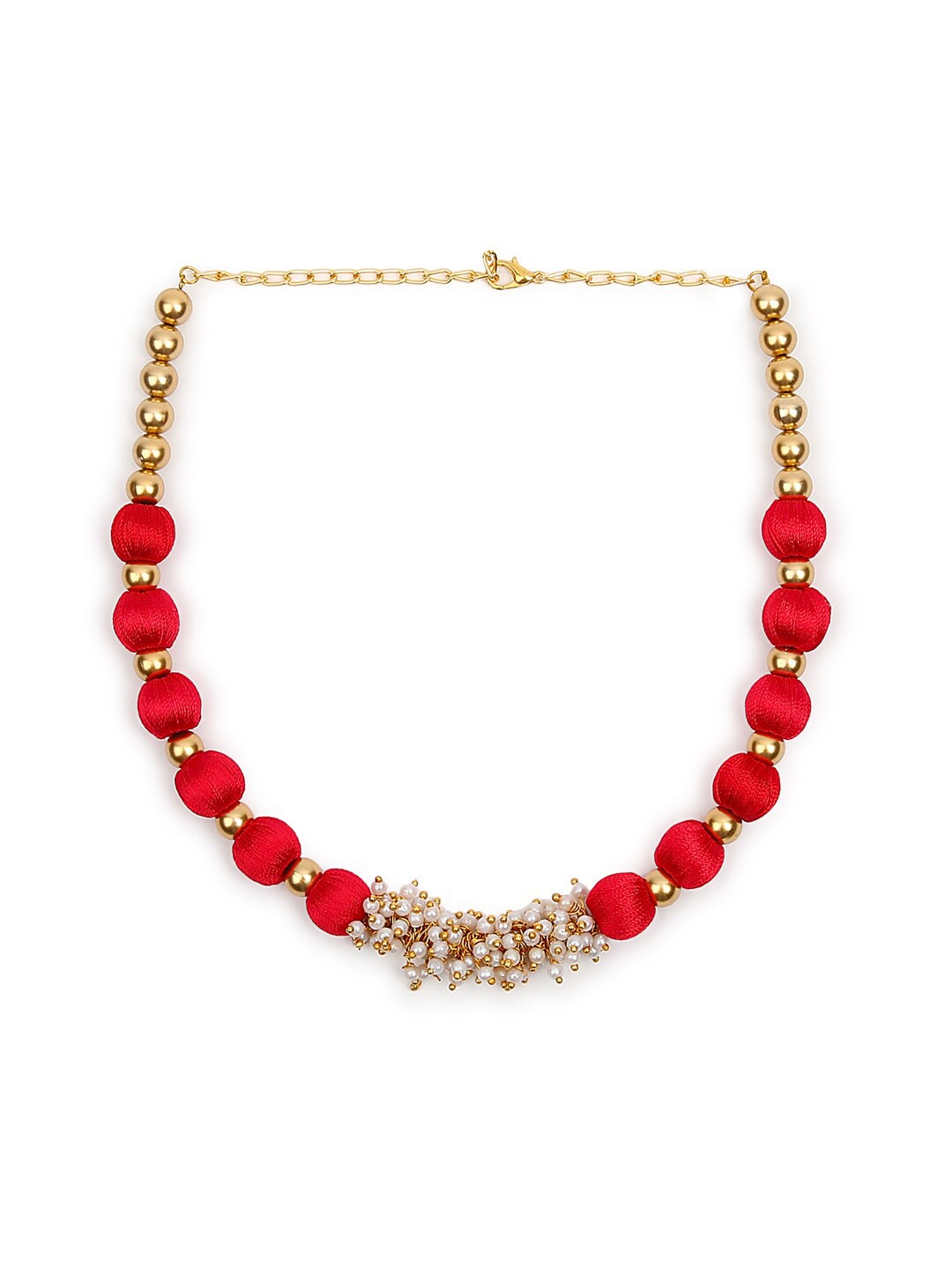 

AKSHARA Women Gold-Plated Beaded Choker Necklace, Red