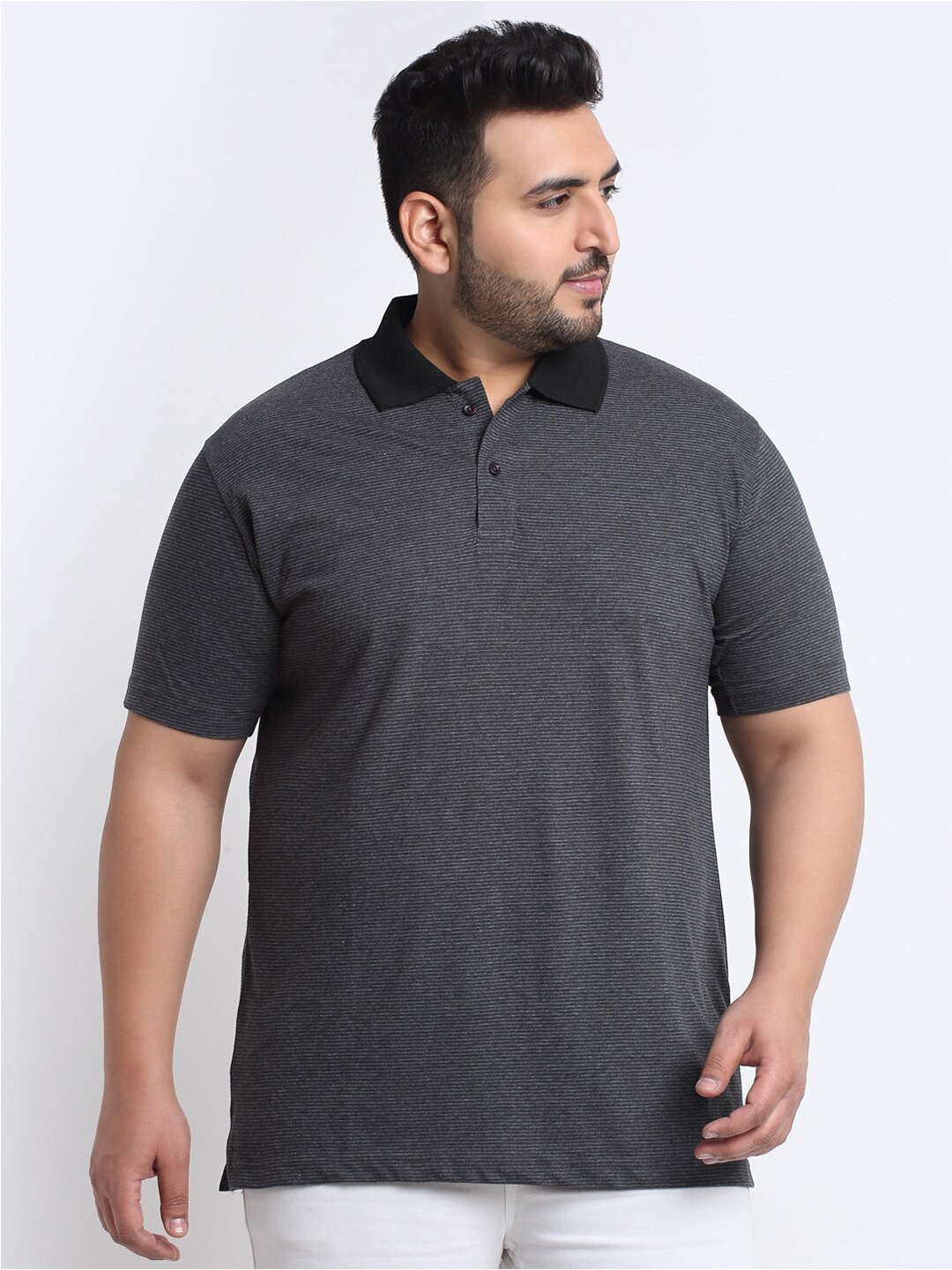 

plusS Men Polo Collar T-shirt, Charcoal