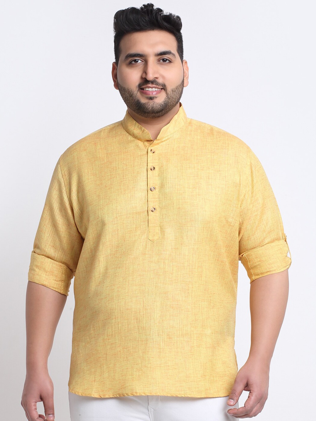 

plusS Men Plus size Cotton Kurta, Mustard