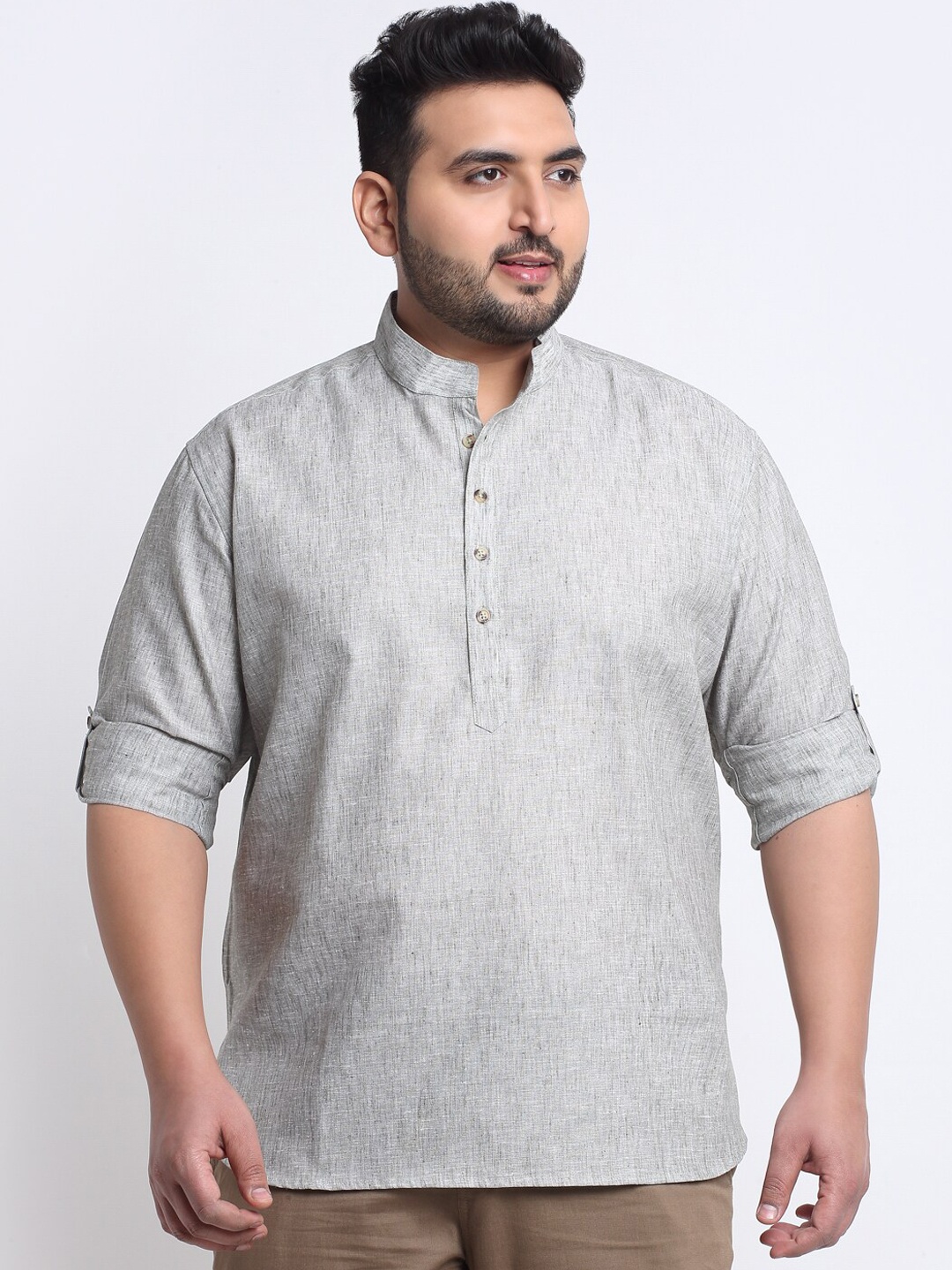 

plusS Men Plus size Cotton Kurta, Grey