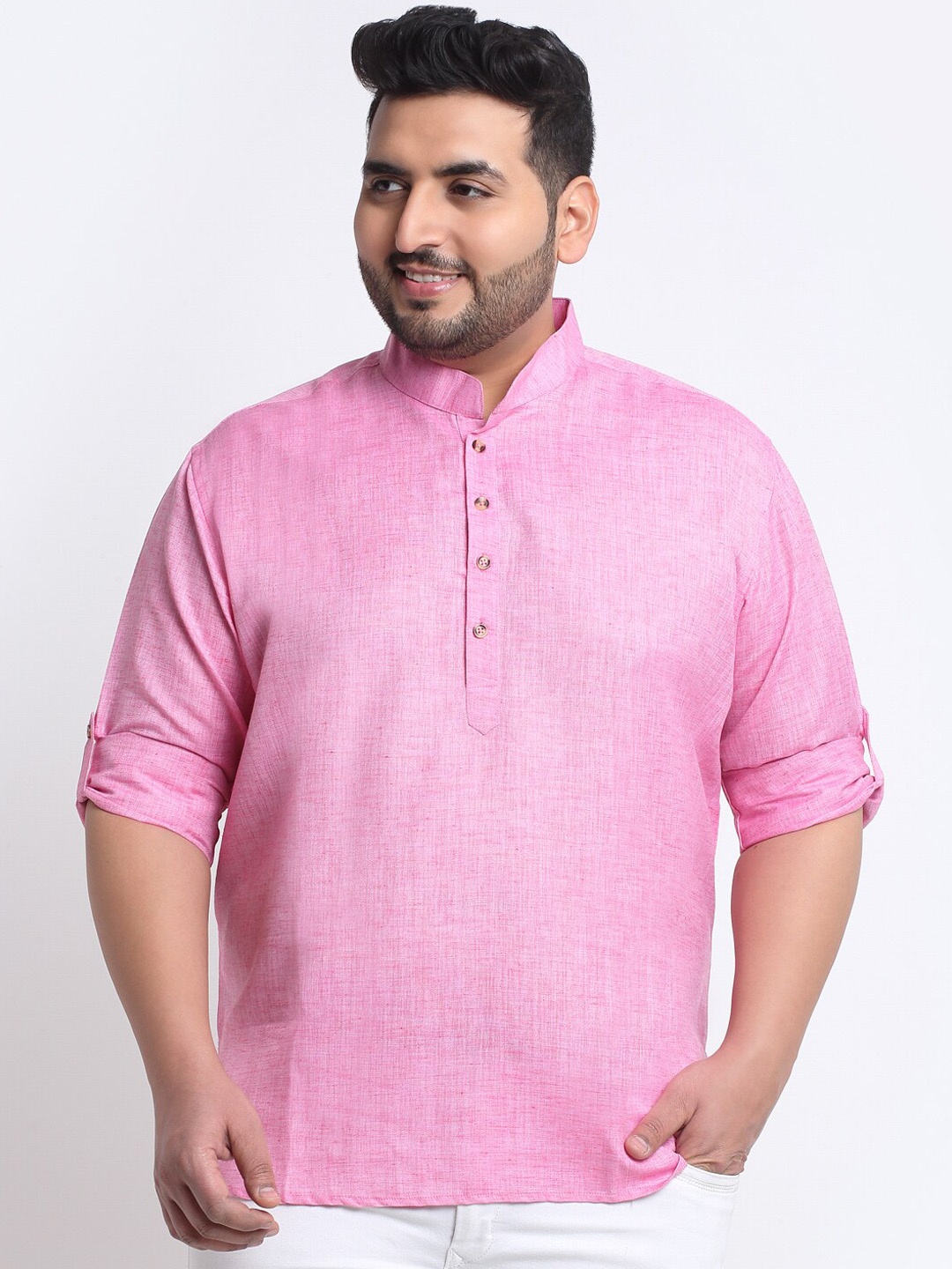 

plusS Men Plus Size Cotton Kurta, Pink