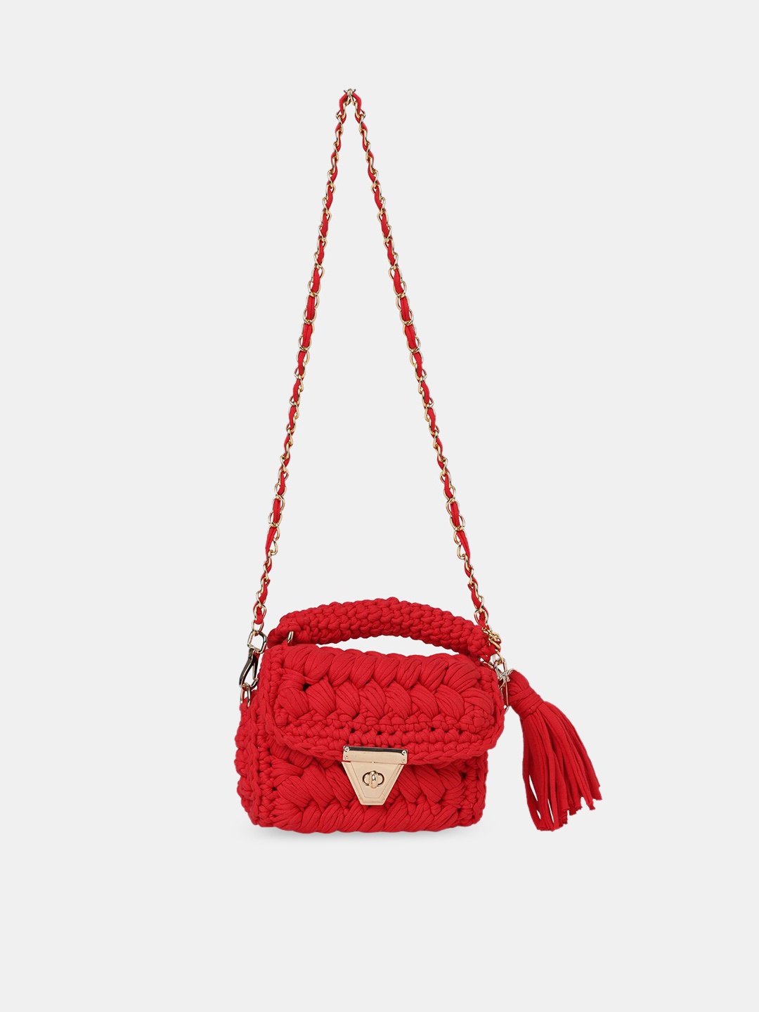 

GLORY & I Structured Sling Bag with Tasselled, Red
