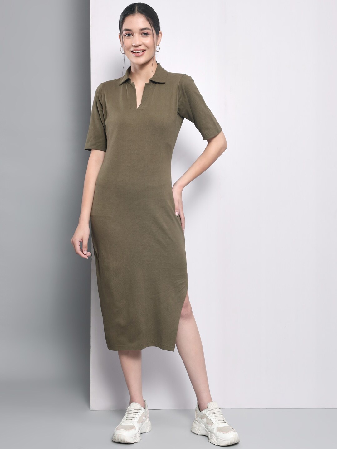 

Trend Arrest Sheath Cotton Midi Dress, Olive