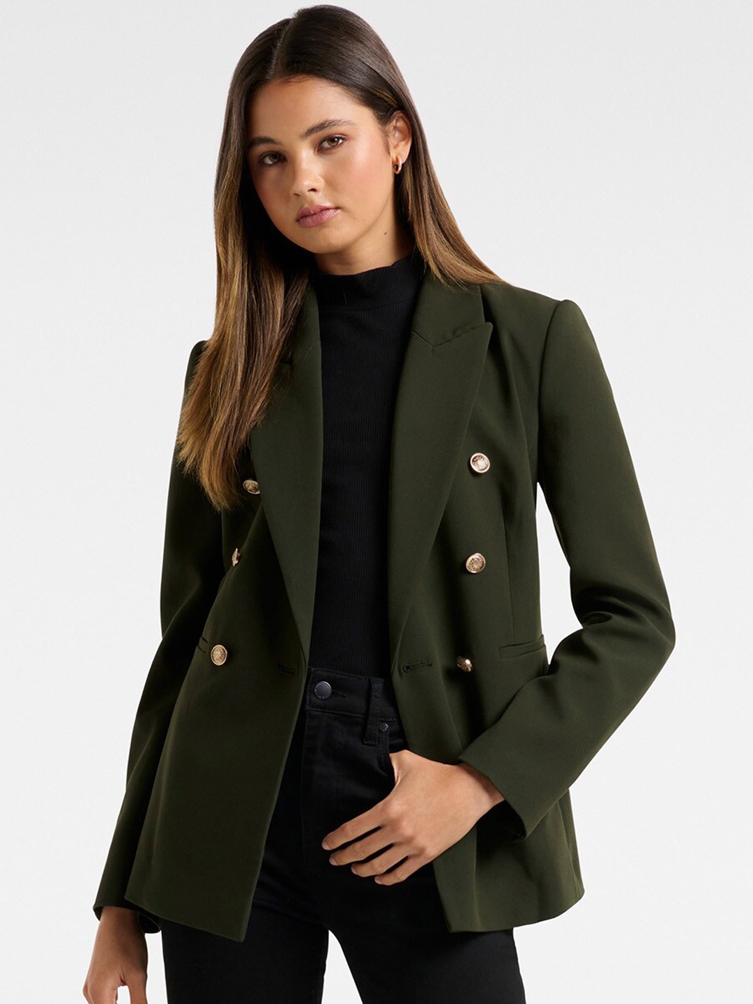

Forever New Women Double-Breasted Tailored-Fit Blazers, Olive
