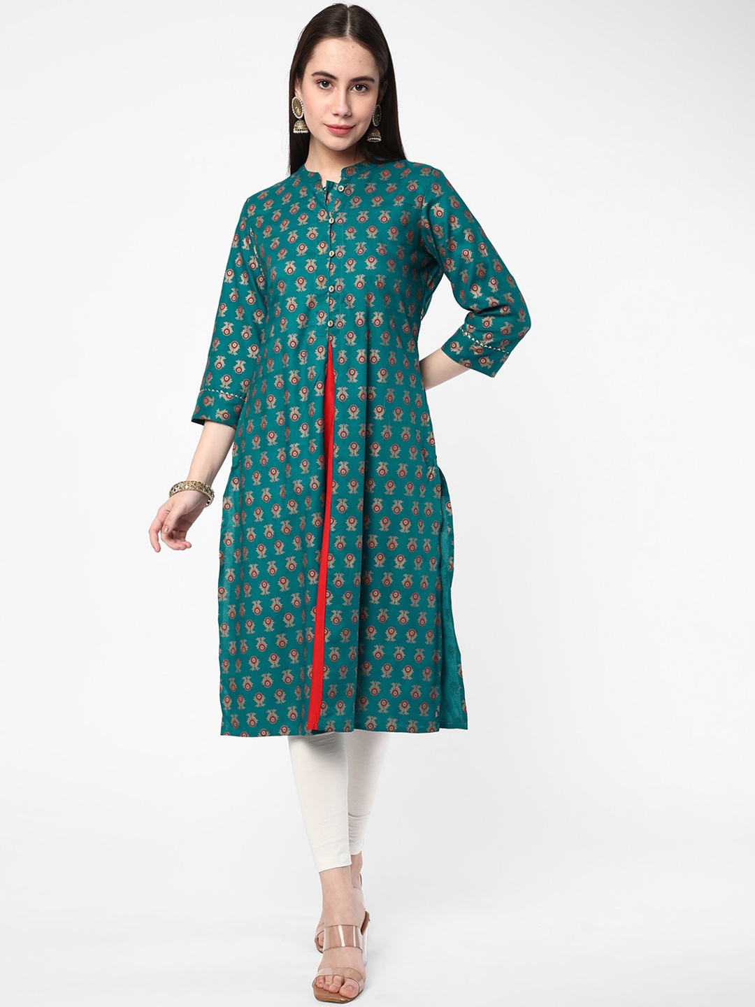 

R&B Mandarin Collar Ethnic Motifs Printed Kurta, Blue