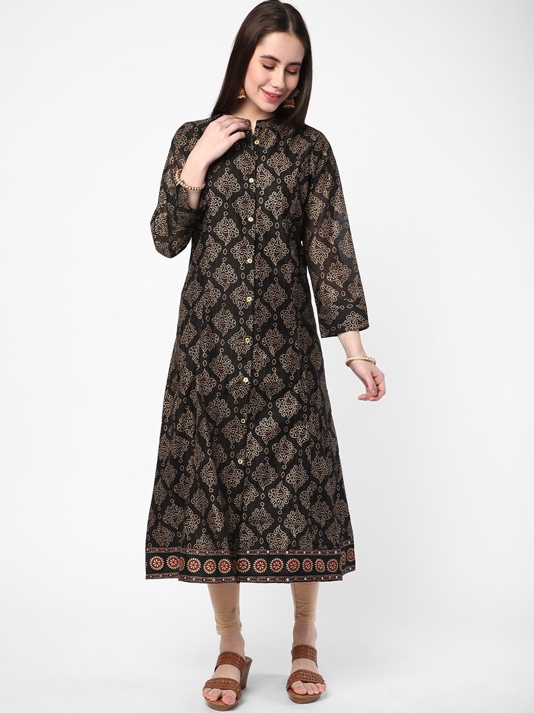 

R&B Women Ethnic Motifs Printed A-Line Kurta, Black