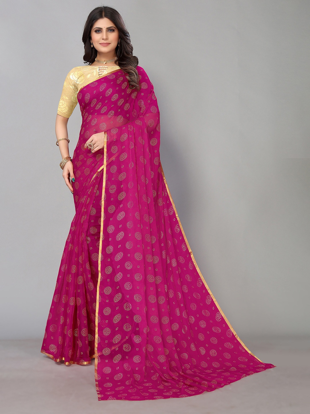 

KALINI Floral Pure Chiffon Saree With Blouse Piece, Purple