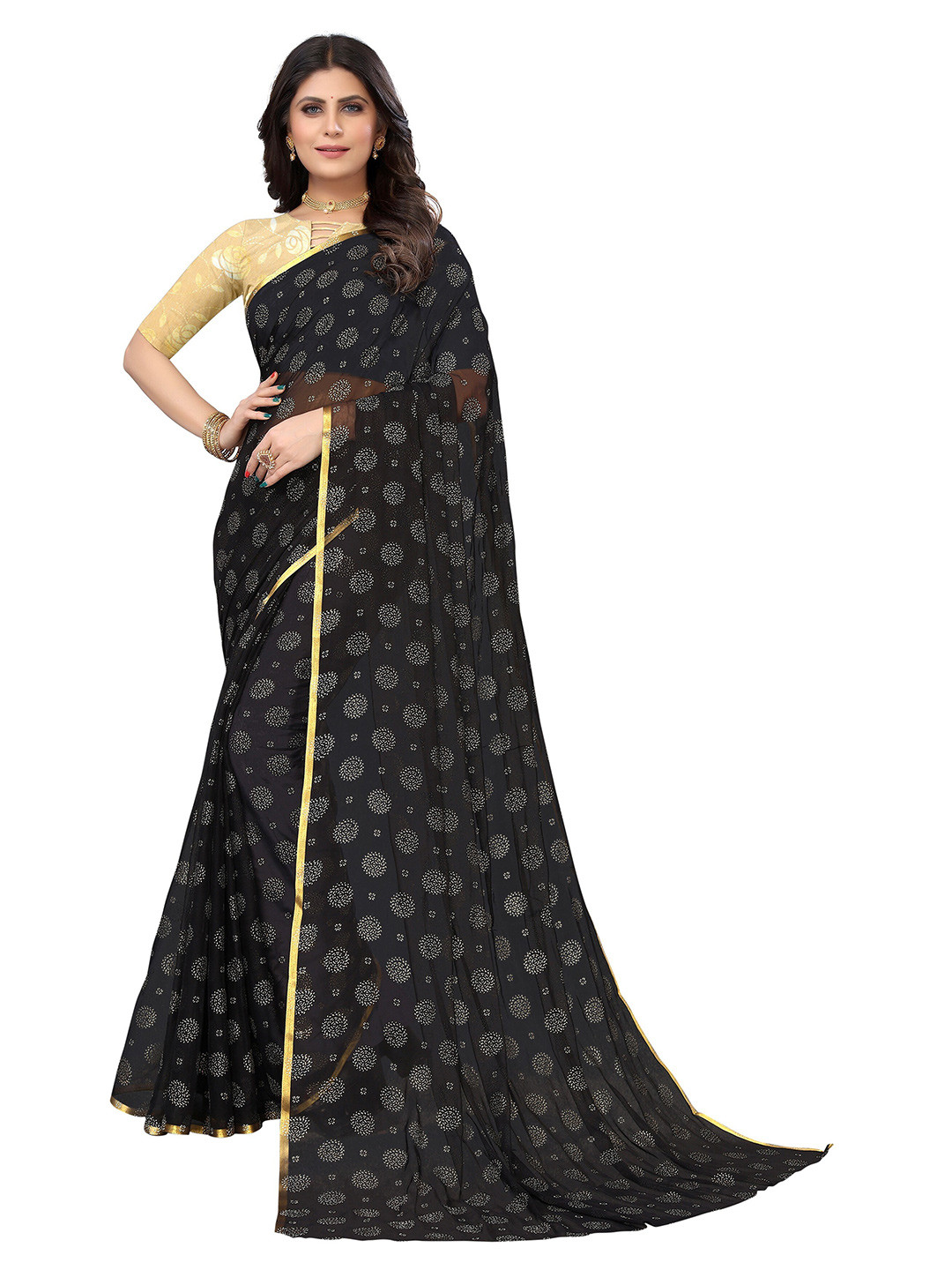 

Nimayaa Floral Pure Chiffon Saree, Black