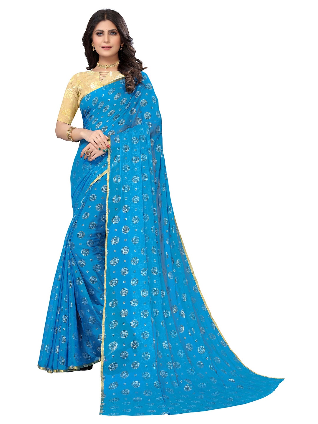 

Nimayaa Floral Pure Chiffon Saree, Blue
