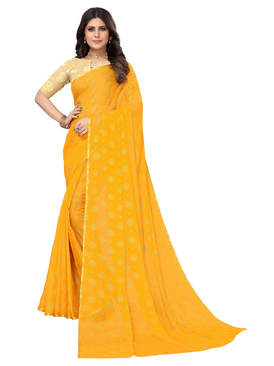 

Nimayaa Floral Pure Chiffon Saree, Yellow