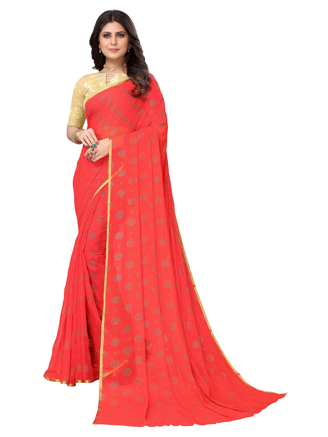 

Nimayaa Floral Pure Chiffon Saree, Red