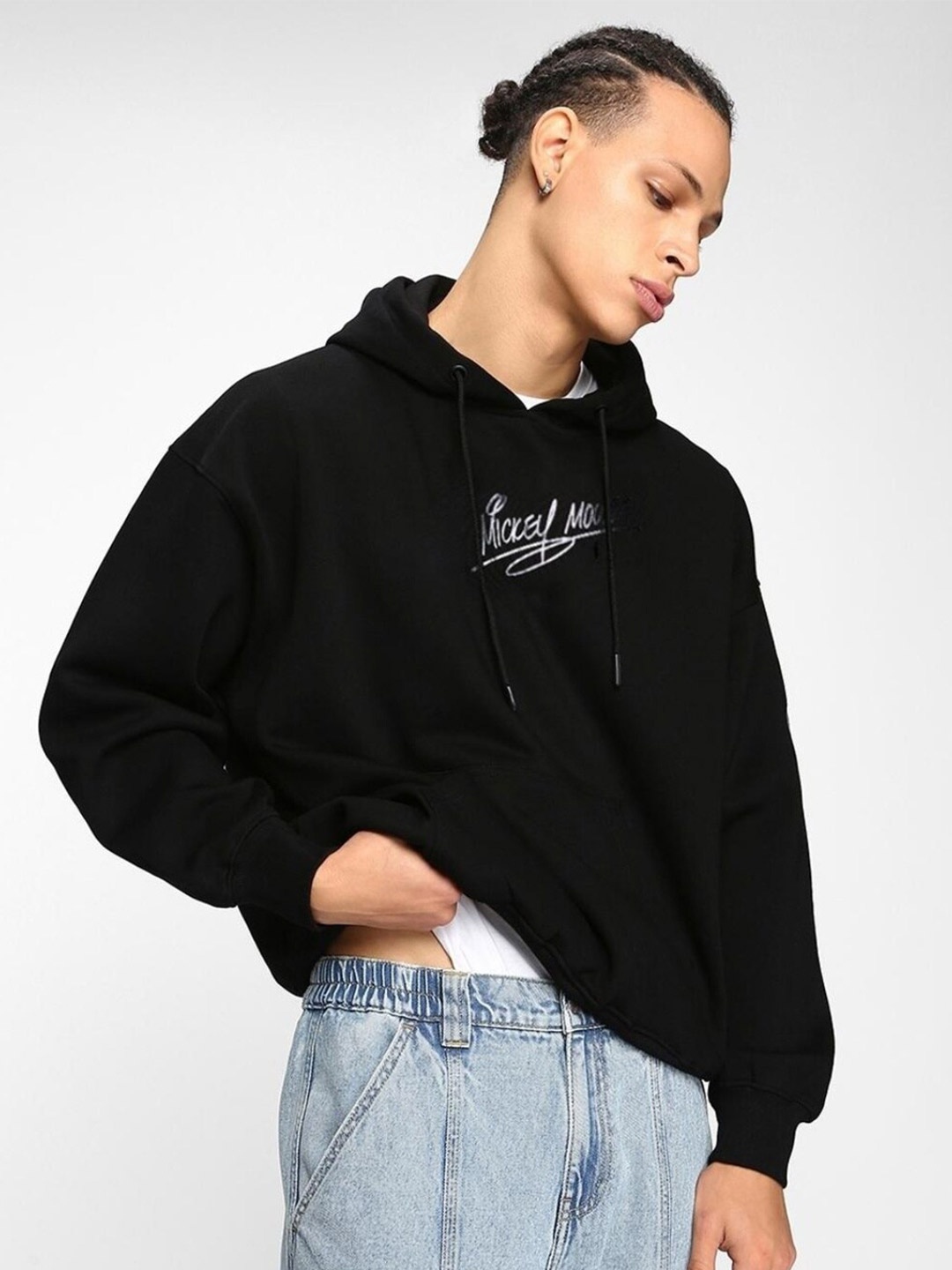 

Bewakoof Men Typography Hooded Cotton Sweatshirt, Black