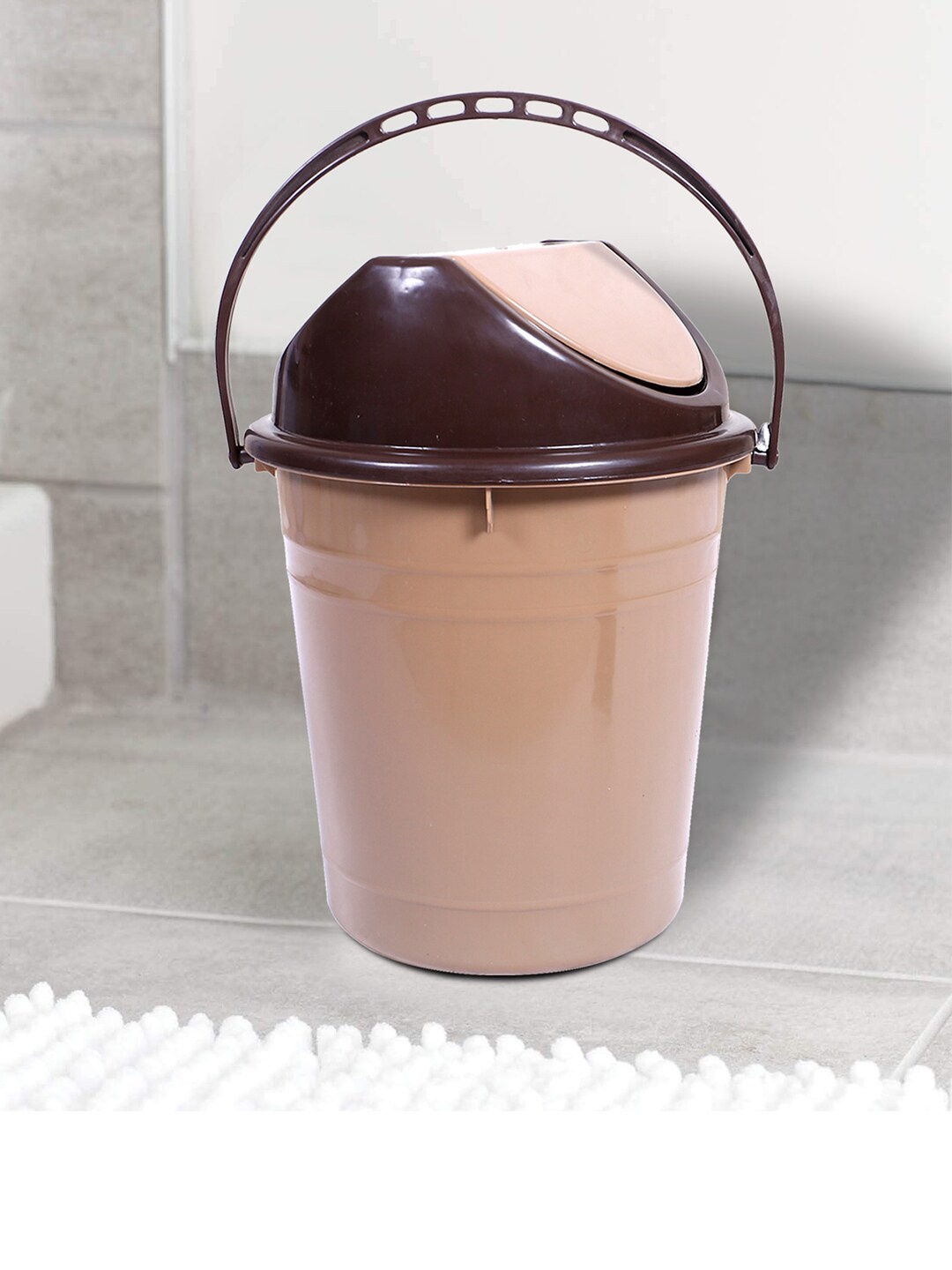 

Kuber Industries Coffee Brown Set Of 2 Dustbin with Swinging Lid 10 L Each