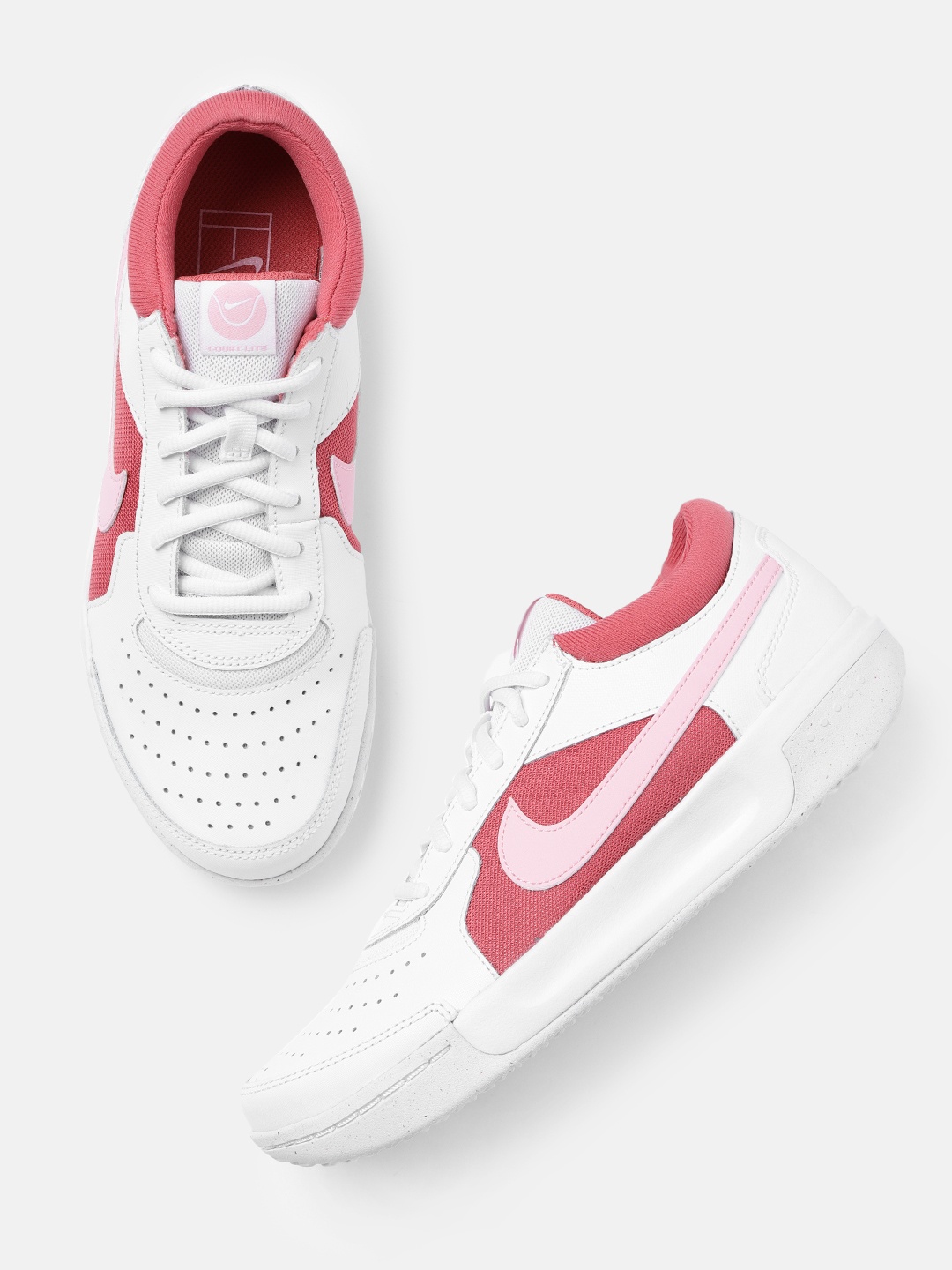 

Nike Women Perforations Air Zoom Court Lite 3 Leather Tennis Shoes, White