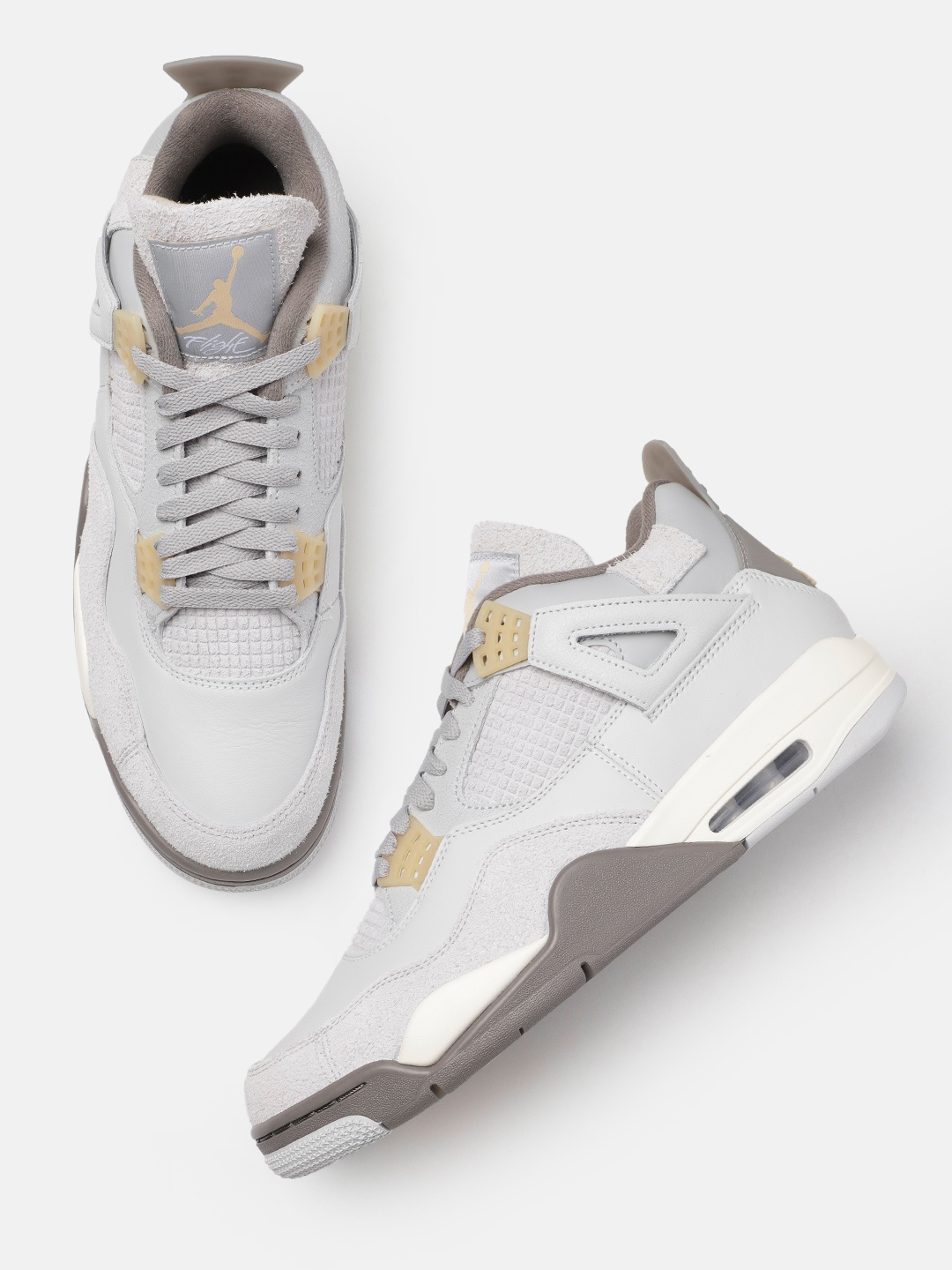 

Nike Men Leather Air Jordan 4 Retro SE Mid-Top Basketball Shoes, Grey