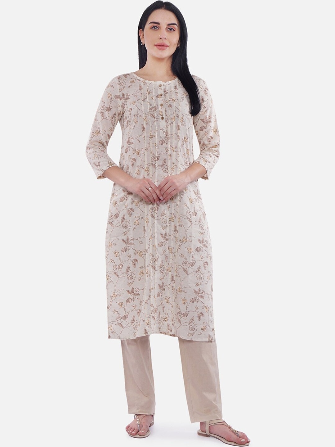 

Be Indi Women Ethnic Motifs Printed A-Line Kurta, Cream
