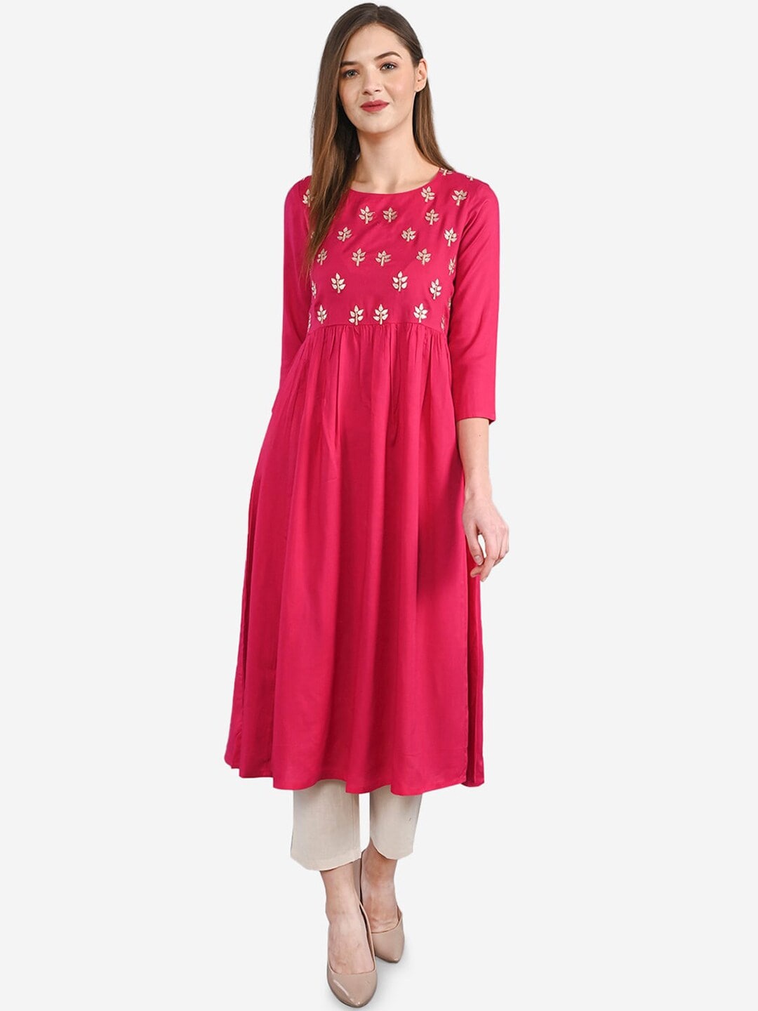 

Be Indi Ethnic Motifs Embroidered Anarkali Kurta, Fuchsia