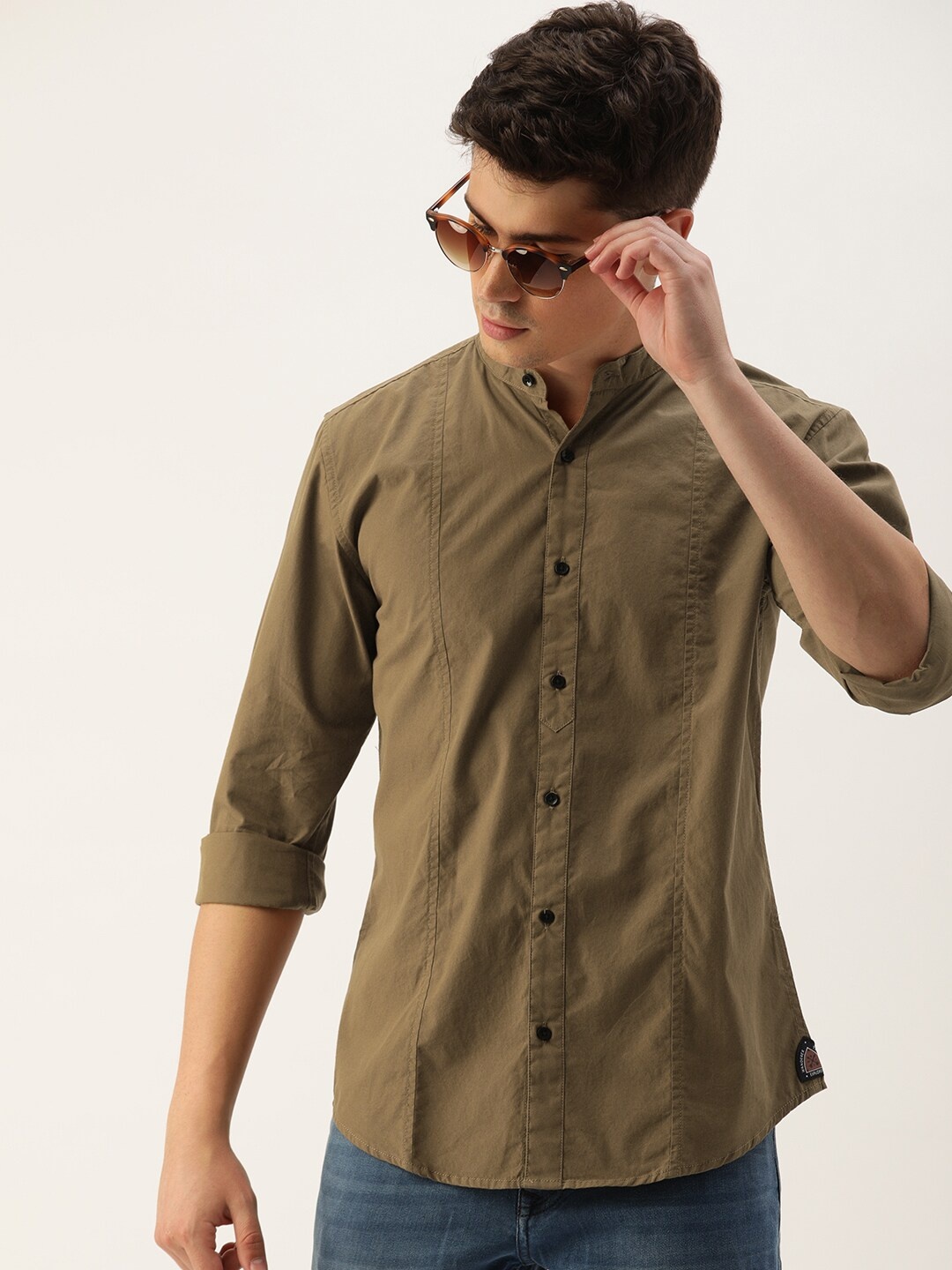 

IVOC Men Standard Slim Fit Pure Cotton Casual Shirt, Khaki