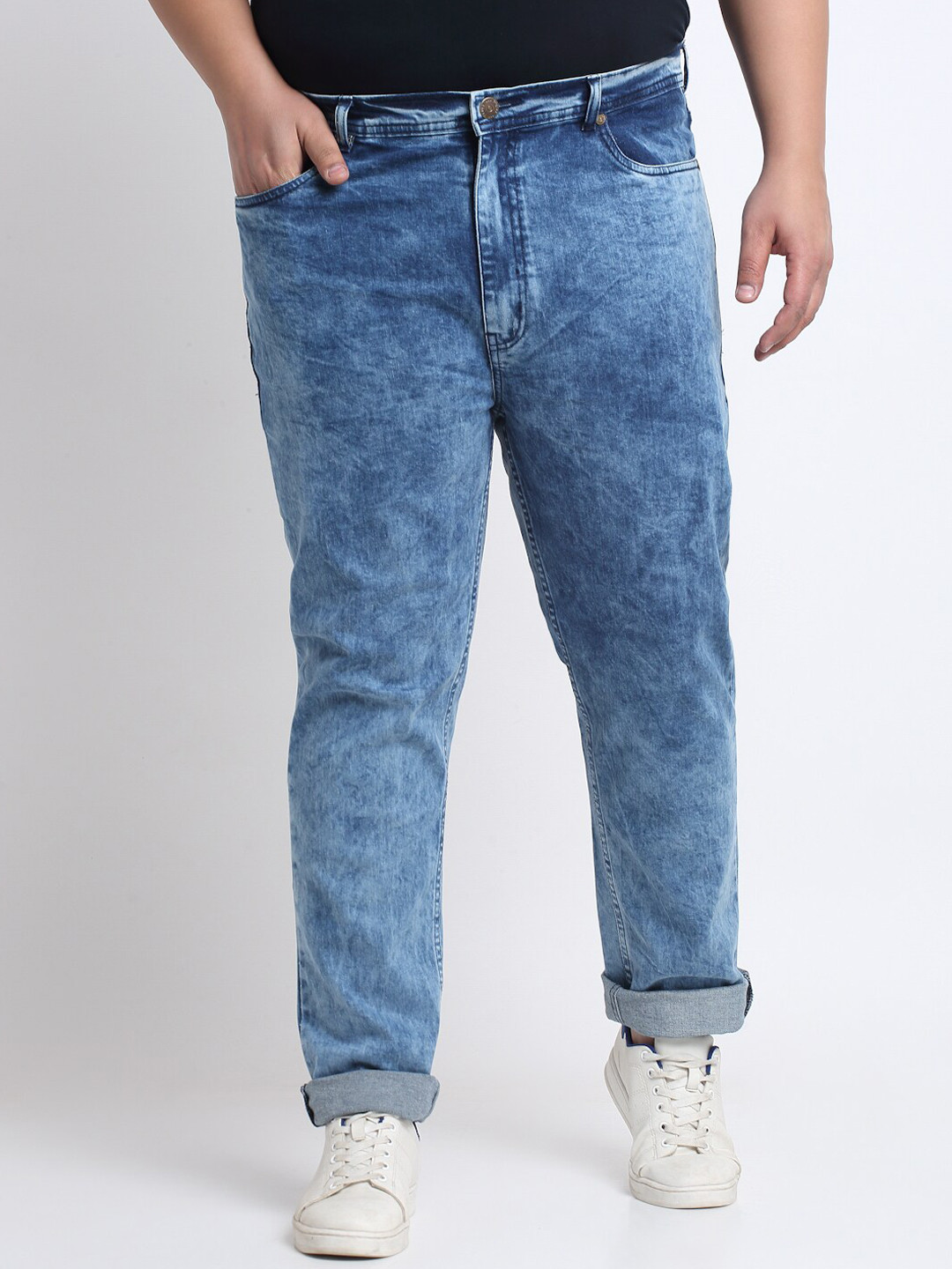 

plusS Men Plus Size Comfort Heavy Fade Stretchable Cotton Jeans, Blue
